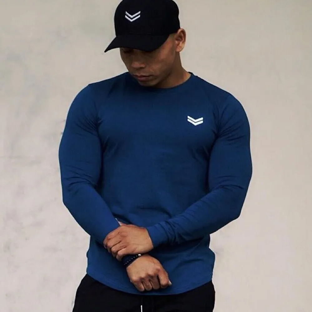 Casual Long Sleeve T-shirt Men Gym Fitness Workout Skinny Shirt Autumn Male Cotton Bodybuilding Tee Tops Sport Training Clothing