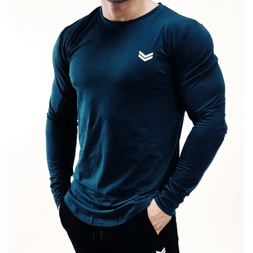 Casual Long Sleeve T-shirt Men Gym Fitness Workout Skinny Shirt Autumn Male Cotton Bodybuilding Tee Tops Sport Training Clothing