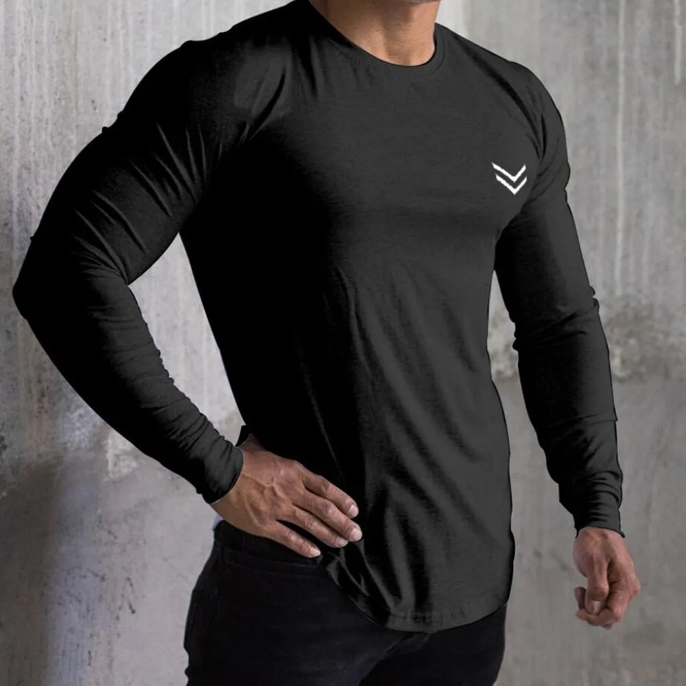 Casual Long Sleeve T-shirt Men Gym Fitness Workout Skinny Shirt Autumn Male Cotton Bodybuilding Tee Tops Sport Training Clothing