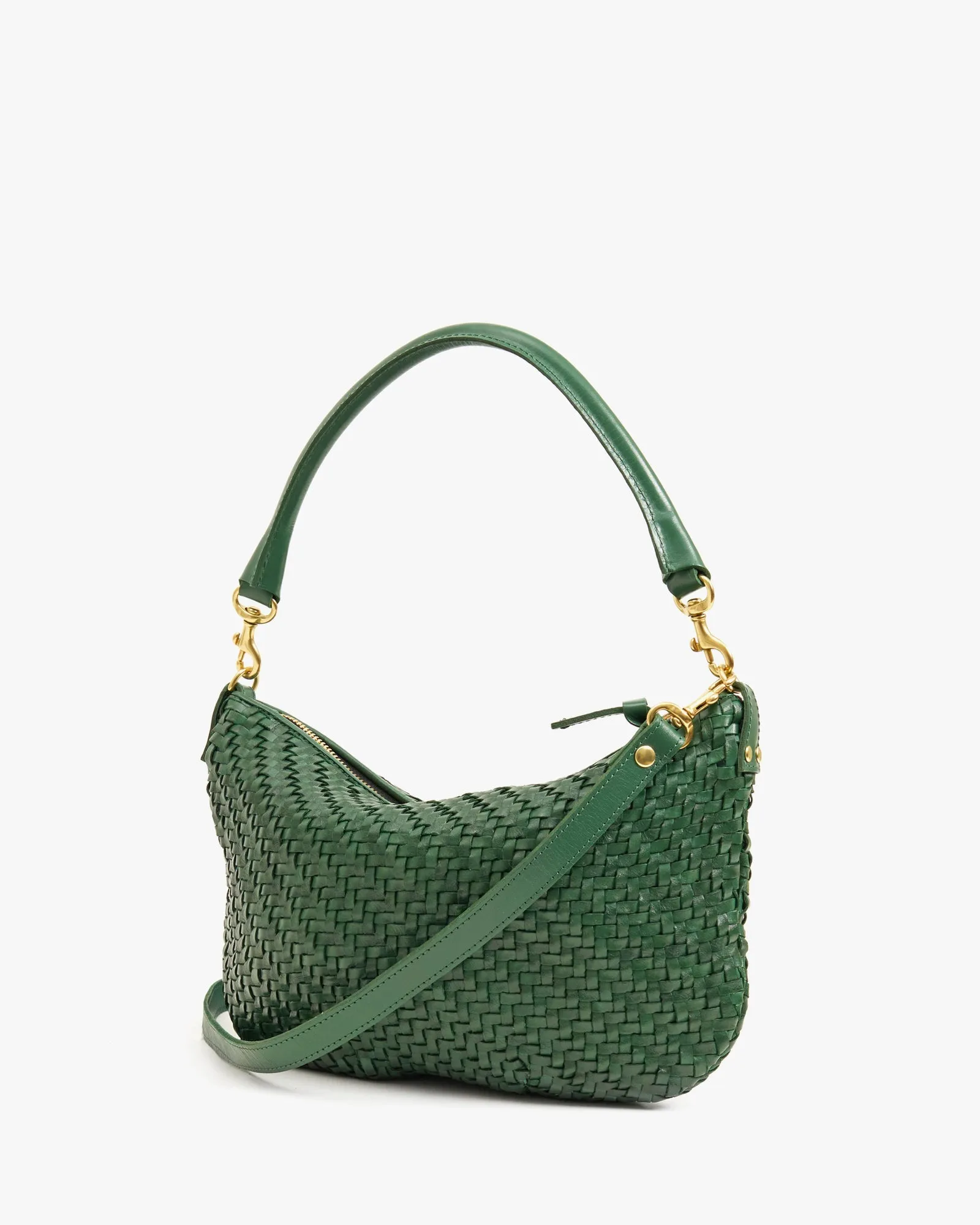 Clare V - Petit Moyen Messenger in Evergreen Woven Zig Zag