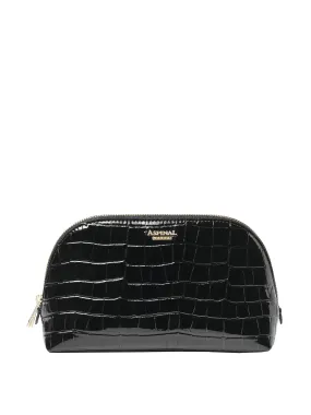 Classic makeup case in jet black embossed  patent croc