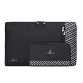 Clownfish Combo of Algo Series 15.6 inch Laptop Sleeve with Scholar Series Travel Pouch Toiletry Bag | Laptop Sleeves and Slipcases | Unisex Laptop Sleeve | Unisex Travel Pouch/Toiletry Kit | Black