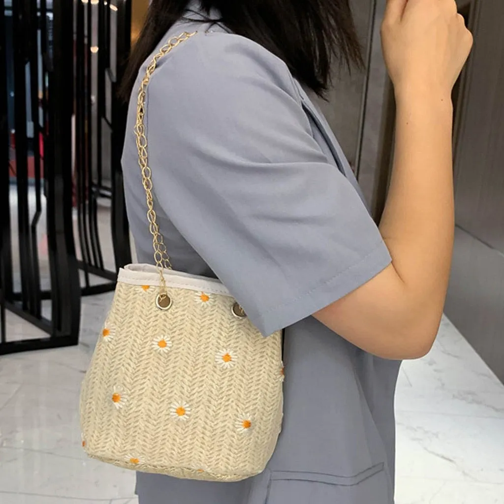 Cross Body Bag | Ladies Hand Bag | Tote Bag | Woven Bucket Purse | Straw Bucket Bag | Woven Bag | Shoulder Bag with Chain | Cross Body Purse