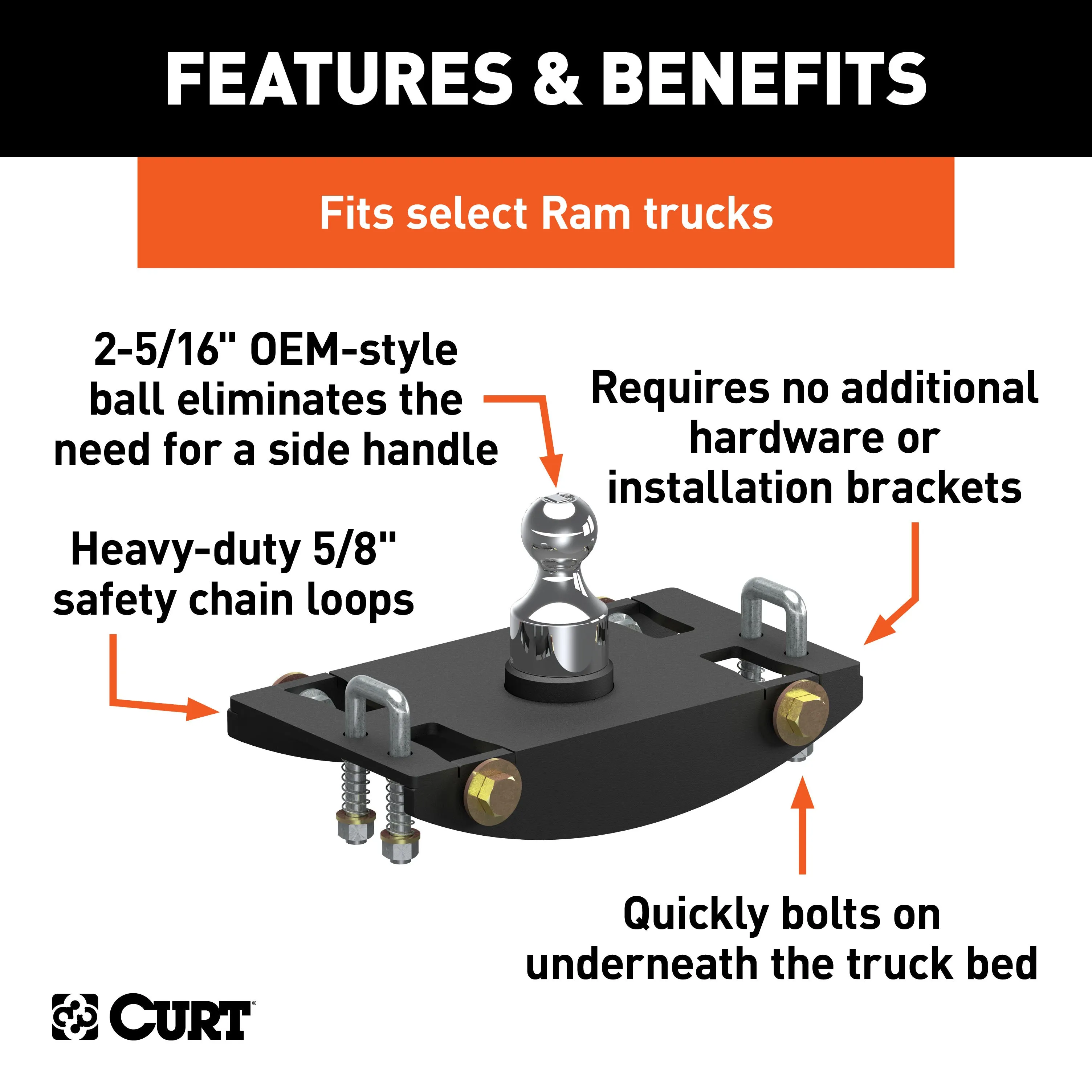 CURT 60633 OEM-Style Gooseneck Hitch; Select Ram 2500; 3500