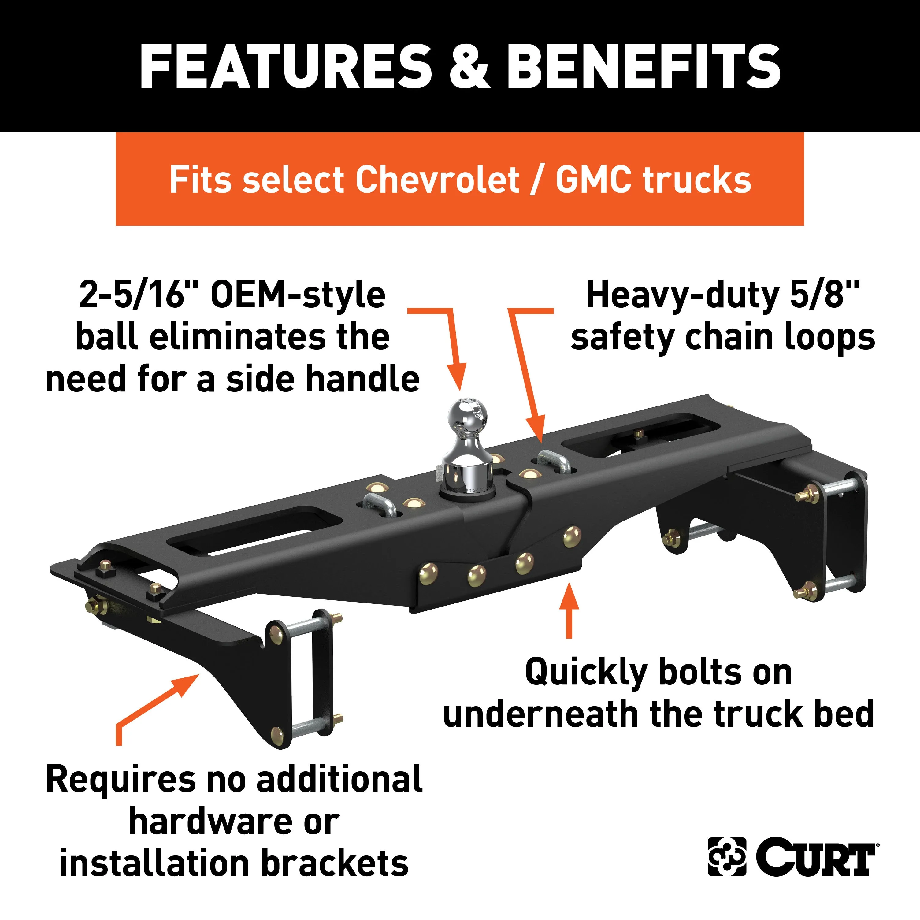 CURT 60642 OEM-Style Gooseneck Hitch; Select Chevrolet Silverado; GMC Sierra 2500; 3500 HD