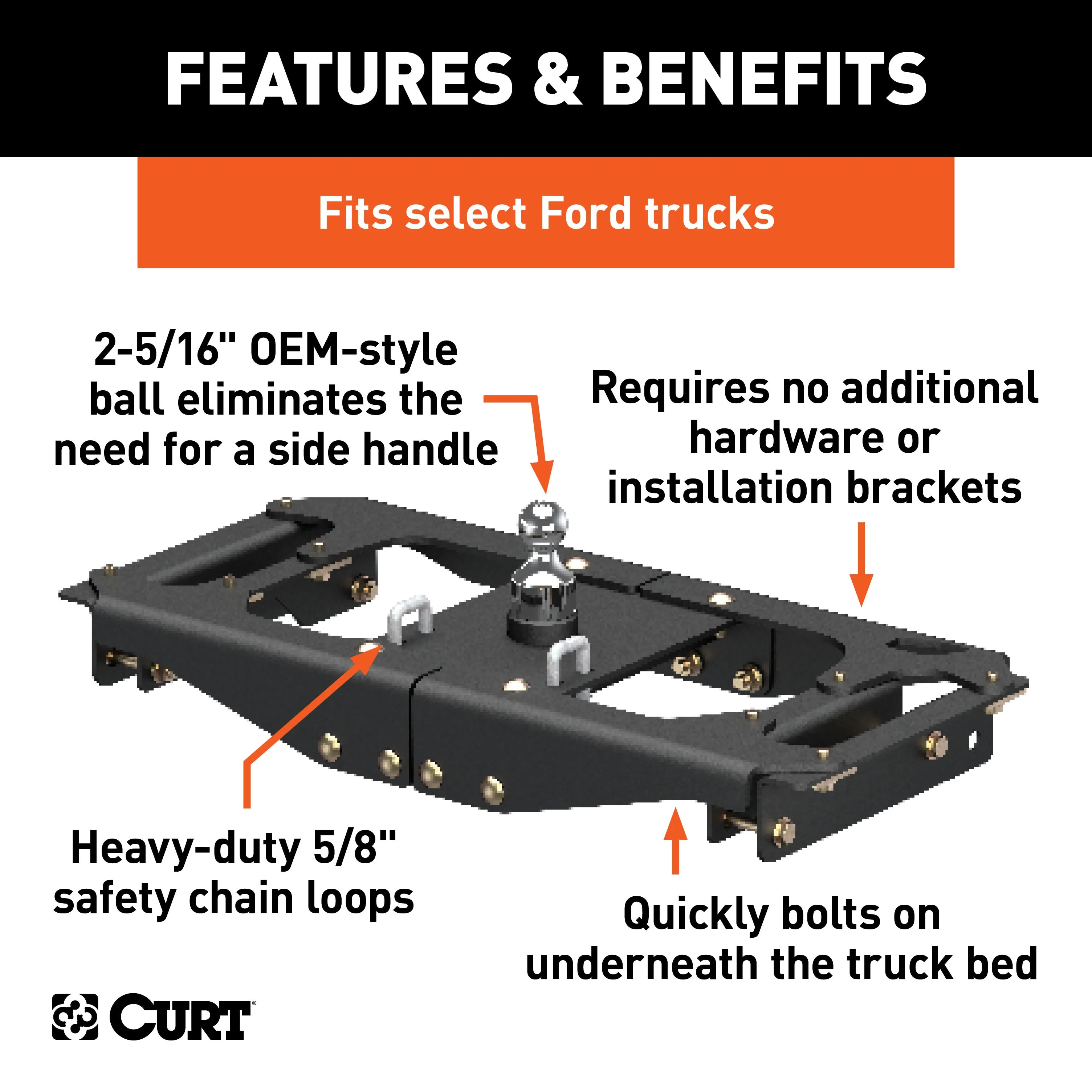 CURT 60700 OEM-Style Gooseneck Hitch; Select Ford F-250; F-350; F-450 Super Duty