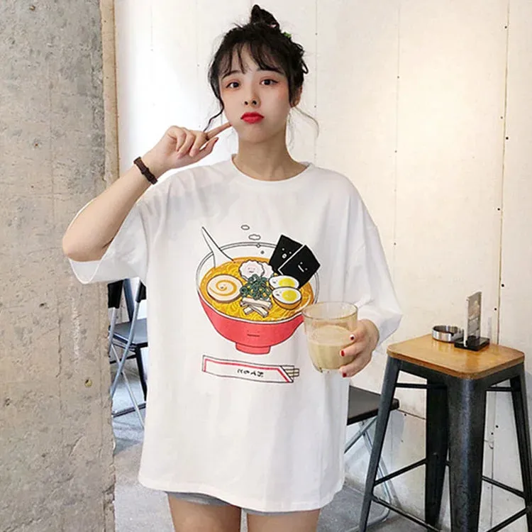 Cute Cartoon Letter Print Loose T-Shirt