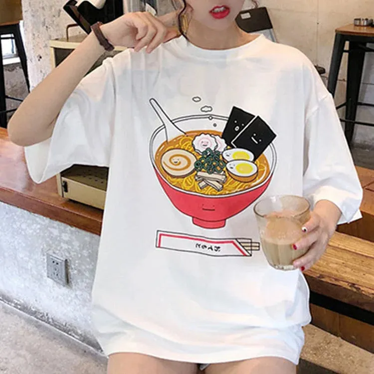 Cute Cartoon Letter Print Loose T-Shirt