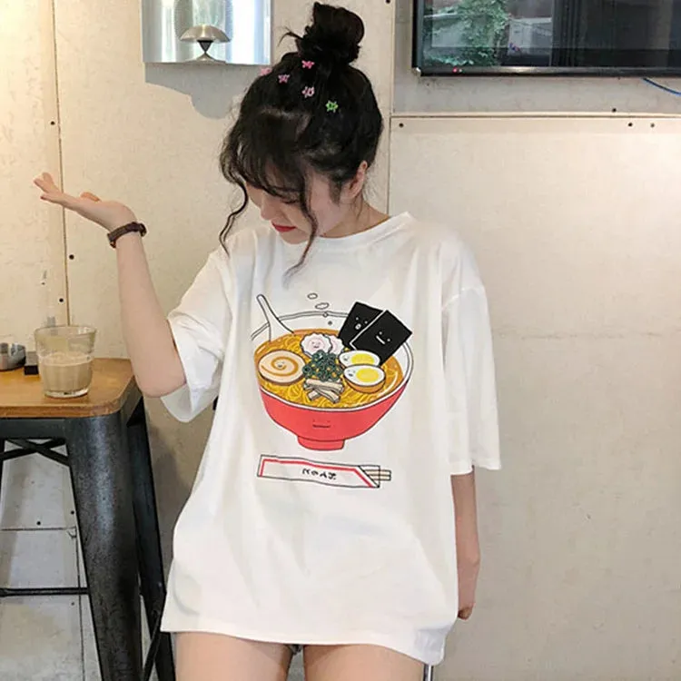 Cute Cartoon Letter Print Loose T-Shirt