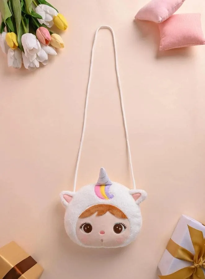 Cute Little Baby Plush Shoulder Bags For Girls, Plush Shoulder Bags with Strap for Kids Coin Purses Cute Princess Handbags Kids, Accessories for Girls, White