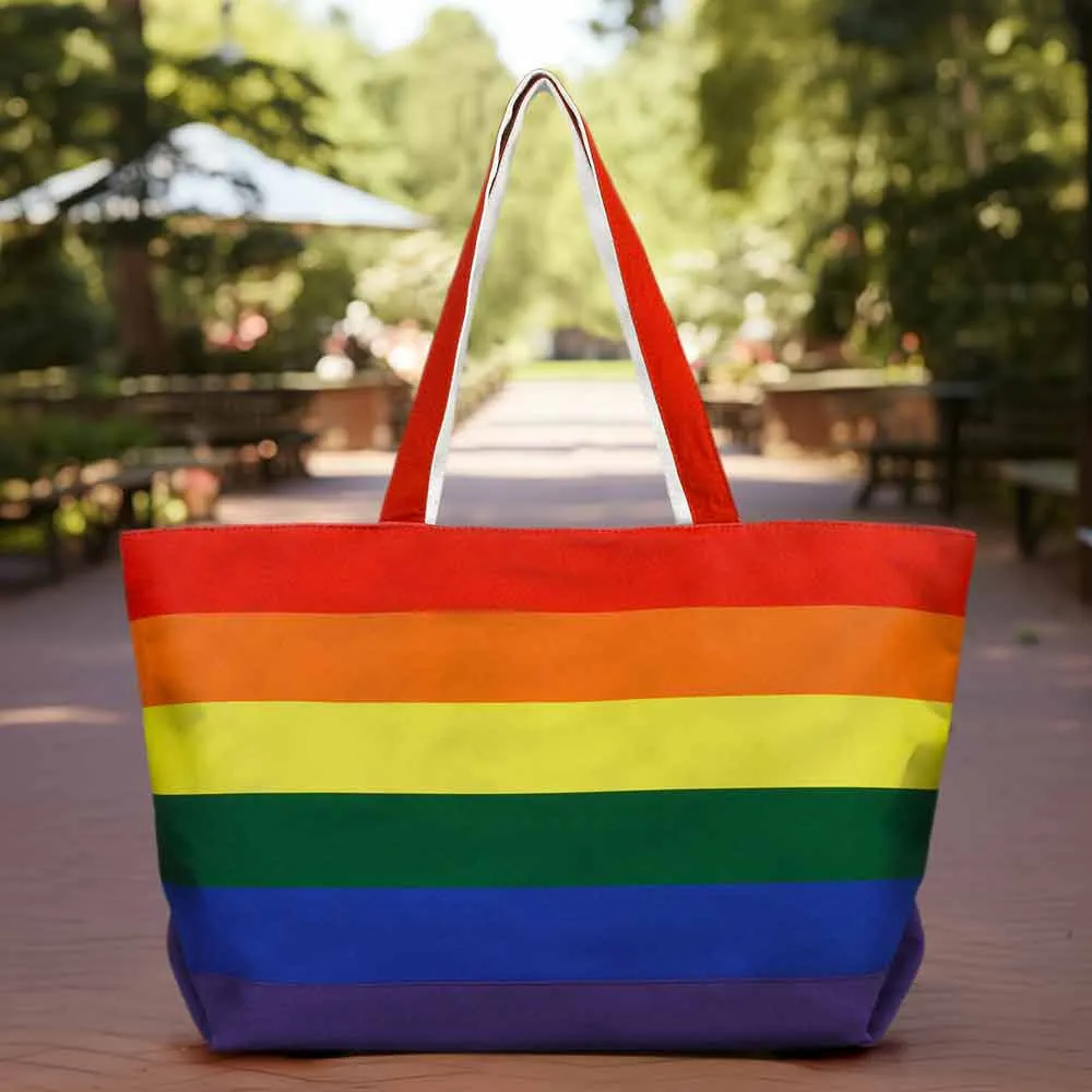 Dalix Rainbow Tote Bag with Zippered Top