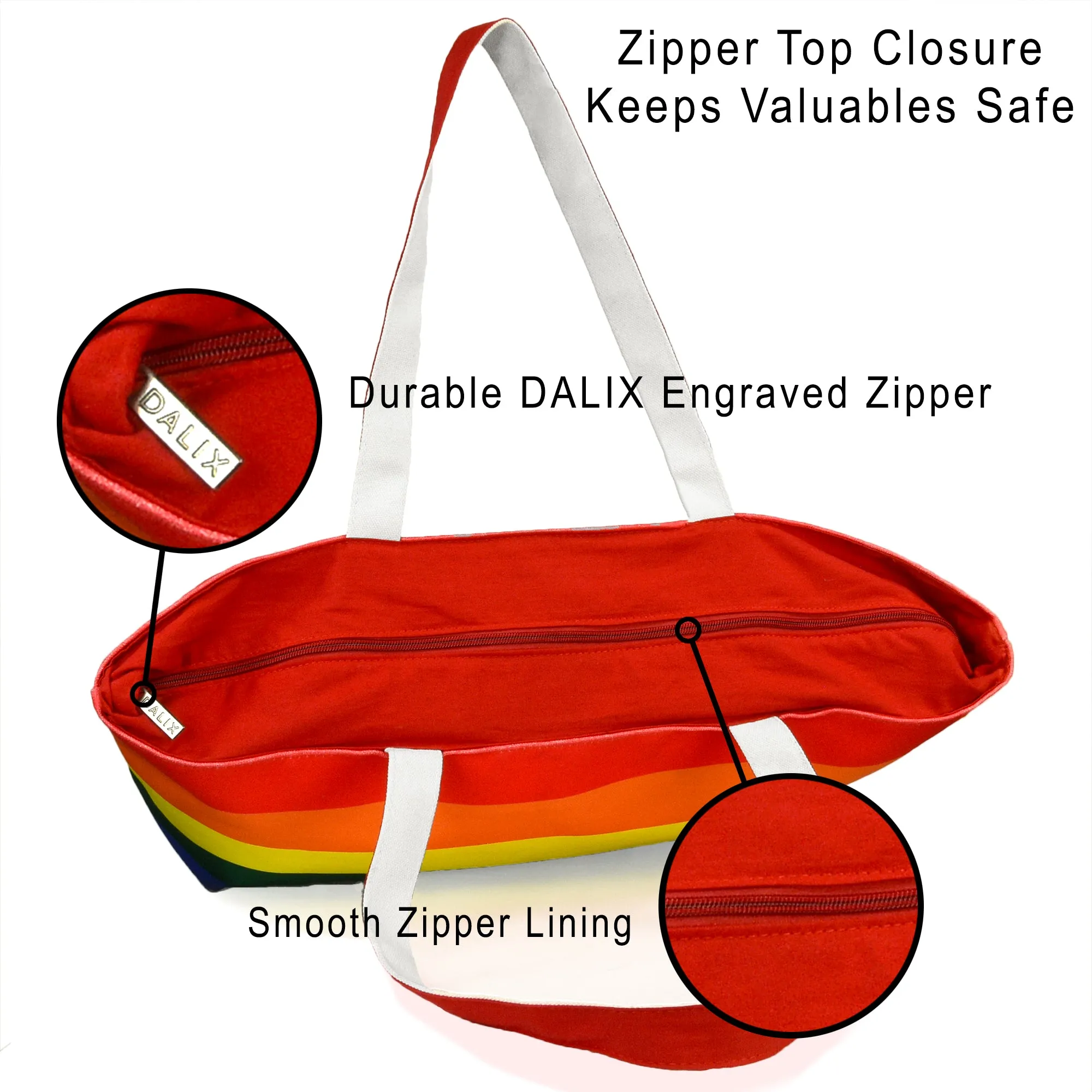 Dalix Rainbow Tote Bag with Zippered Top