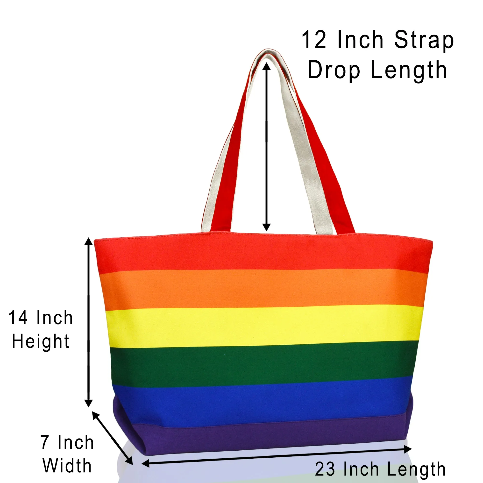 Dalix Rainbow Tote Bag with Zippered Top