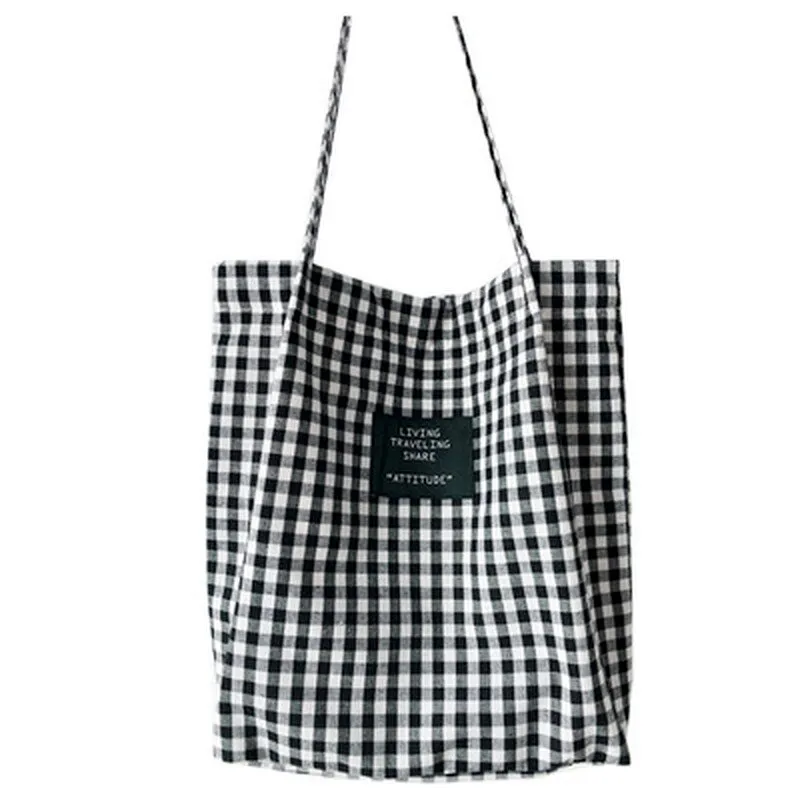 Darianrojas Fashion Durable Women Student Cotton Linen Single Shoulder Bag Shopping Tote Check Plaid Female Flax Canvas  Bags