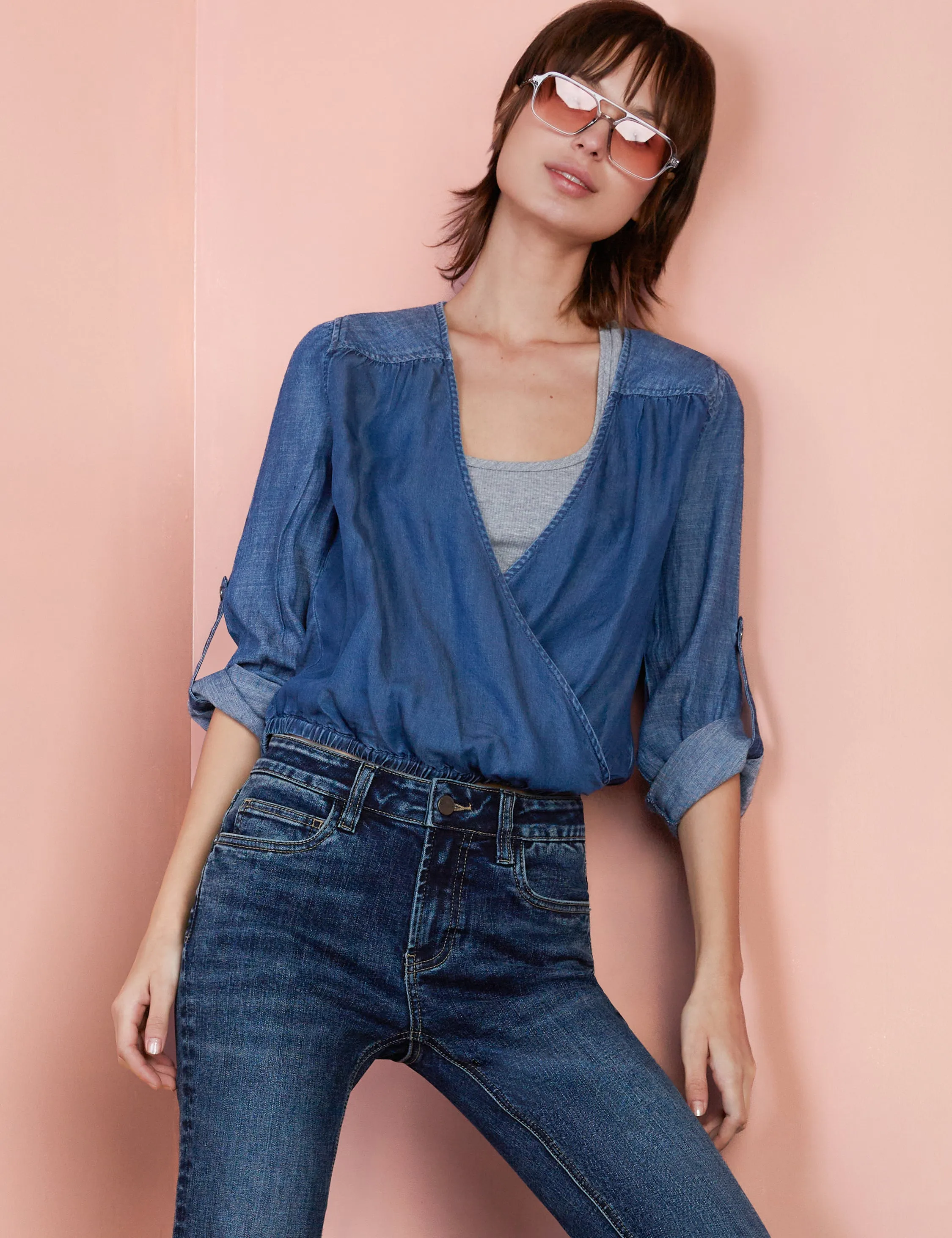 Denim Cross-Front Shirt