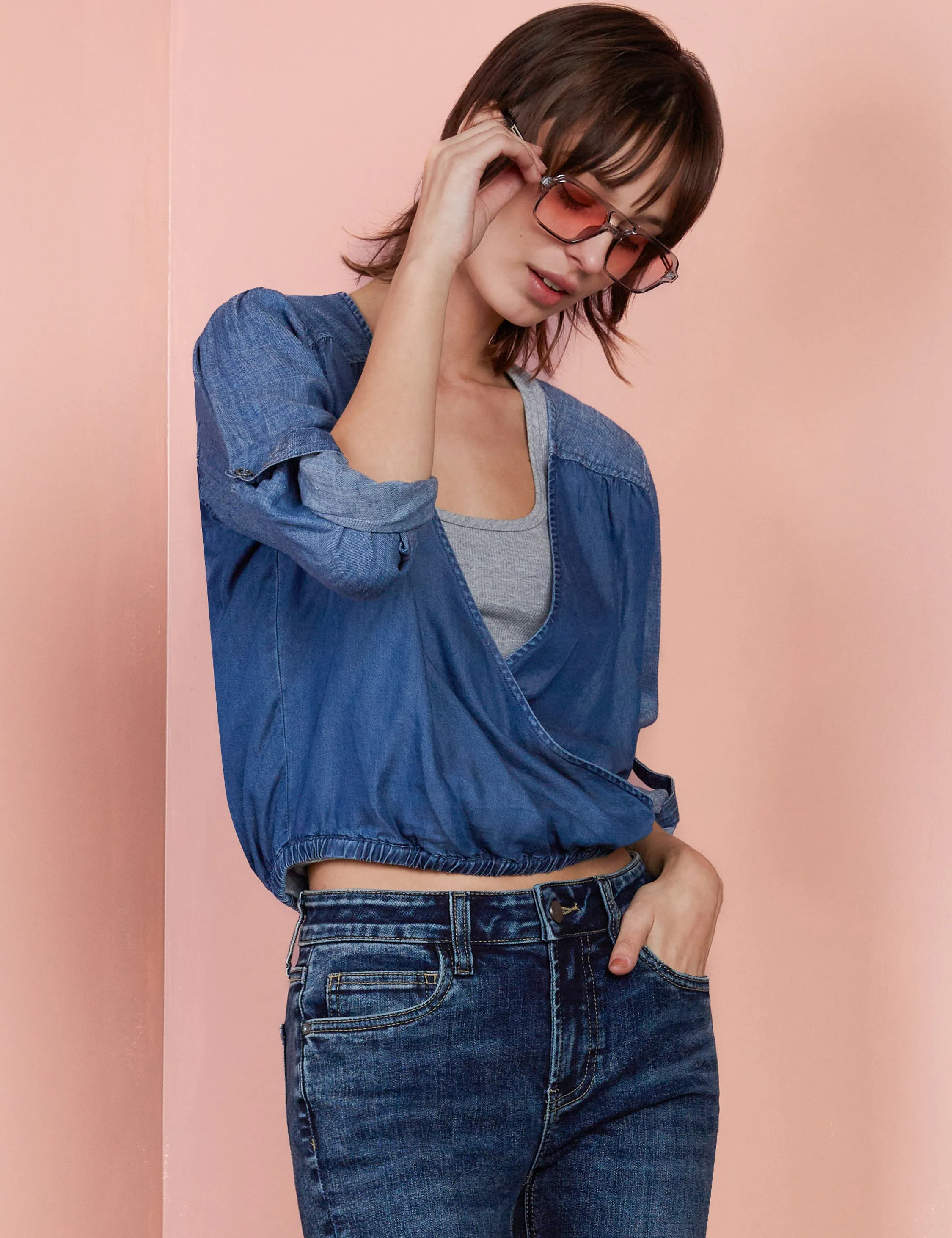 Denim Cross-Front Shirt