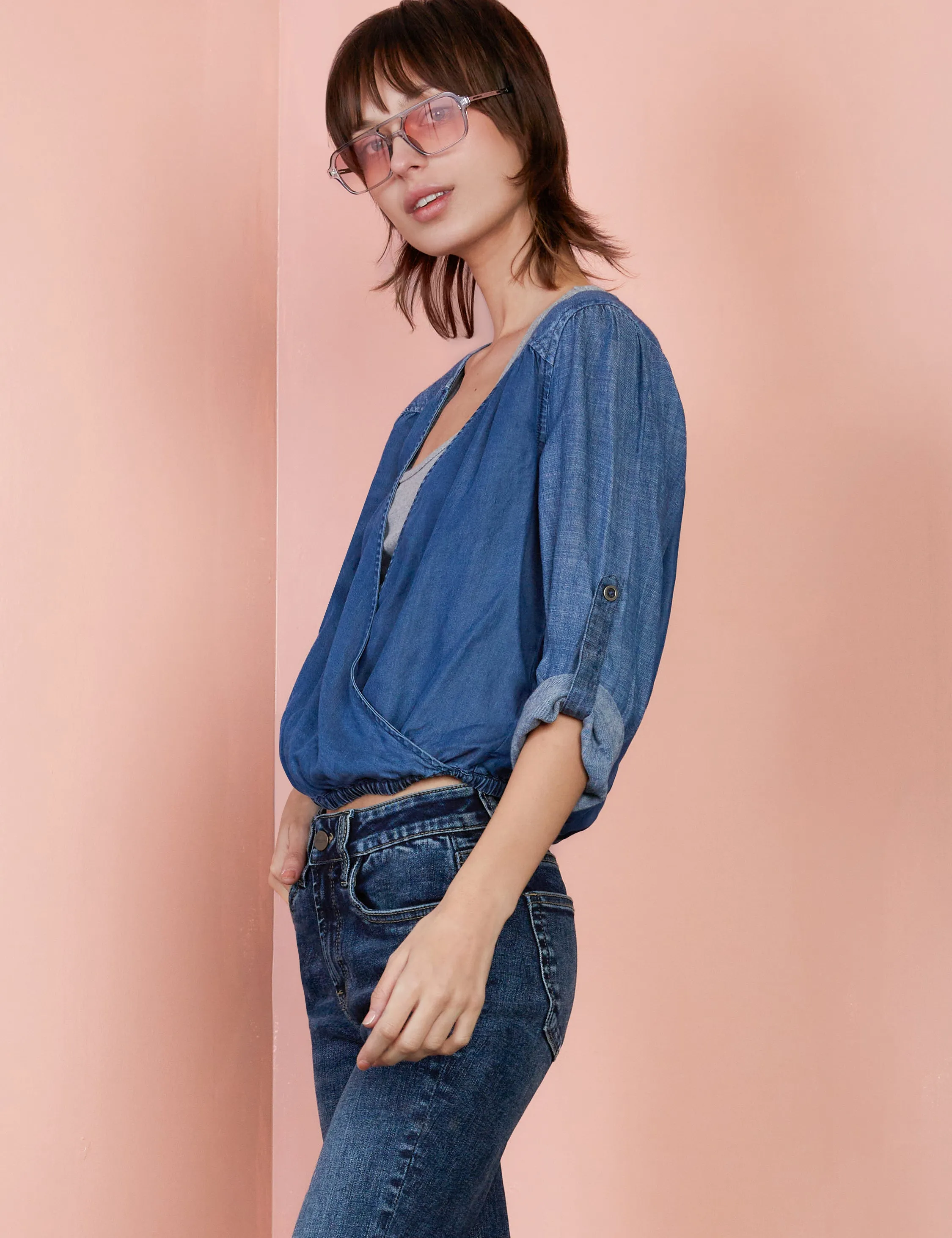 Denim Cross-Front Shirt