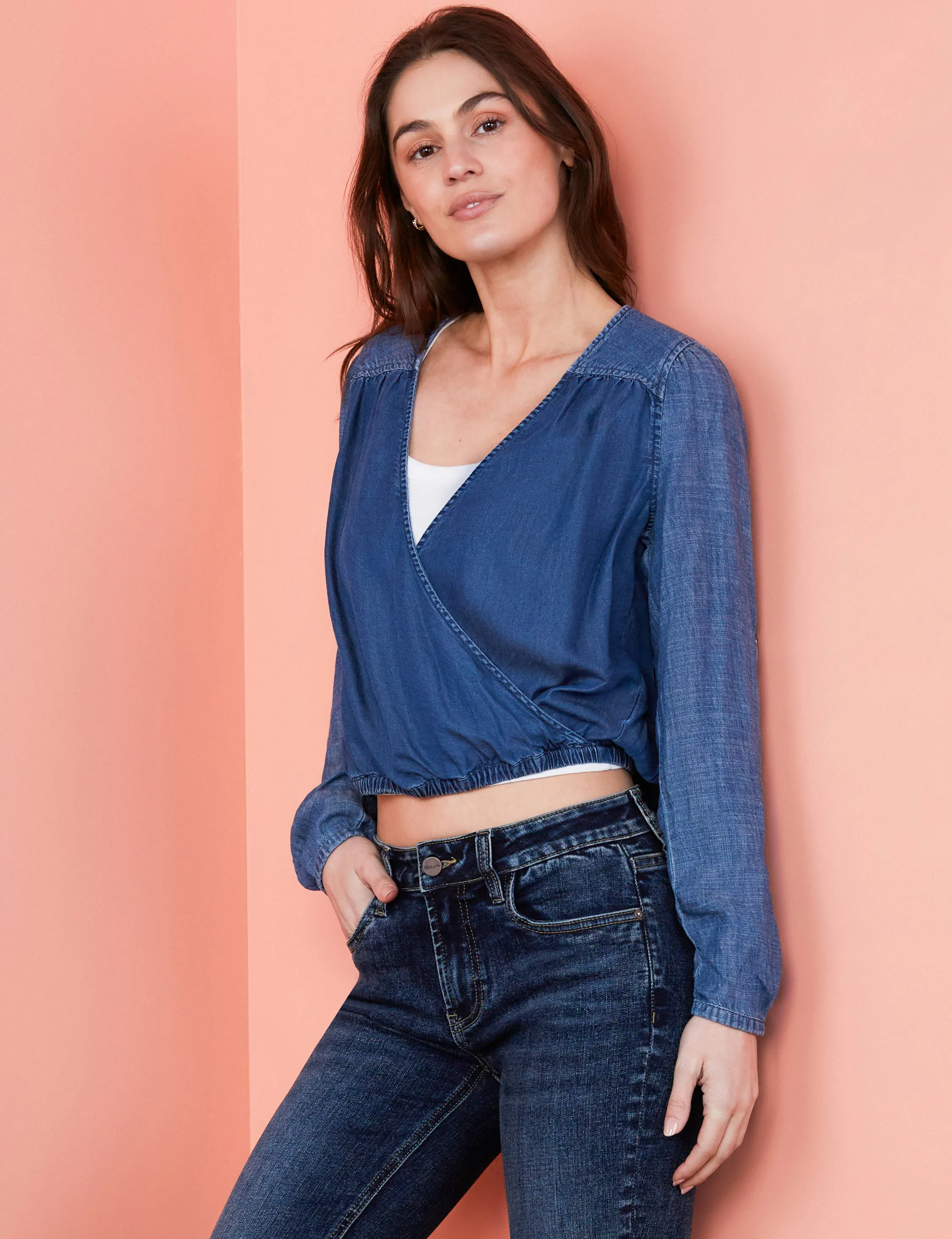 Denim Cross-Front Shirt