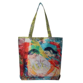 Digital Print Tote Fashion Bag Multipurpose Shopping Hand Bag,Waterproof Faux Silk and Polysatin Lining,16X14X4 Inch,Dancing Lady