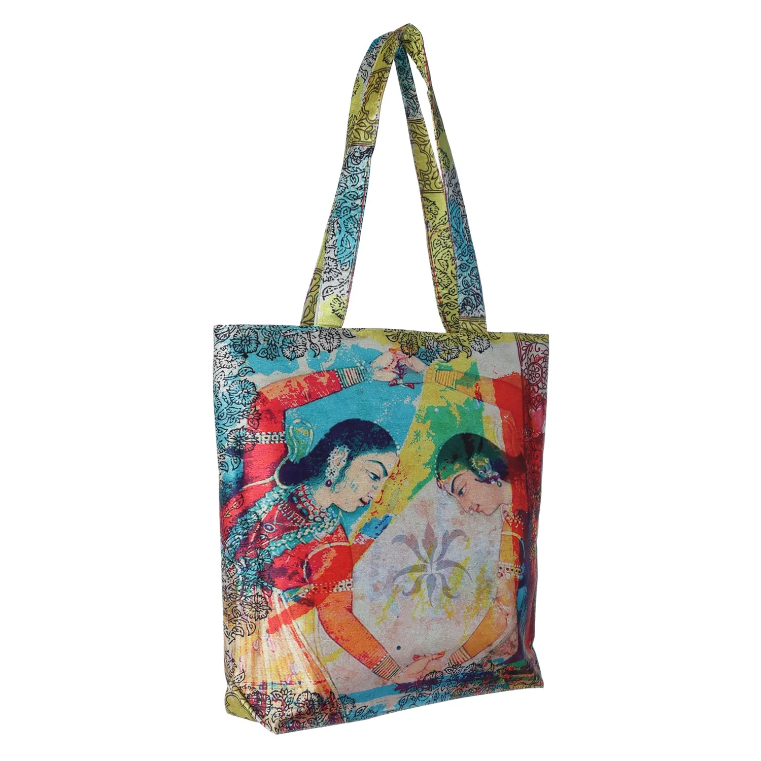 Digital Print Tote Fashion Bag Multipurpose Shopping Hand Bag,Waterproof Faux Silk and Polysatin Lining,16X14X4 Inch,Dancing Lady