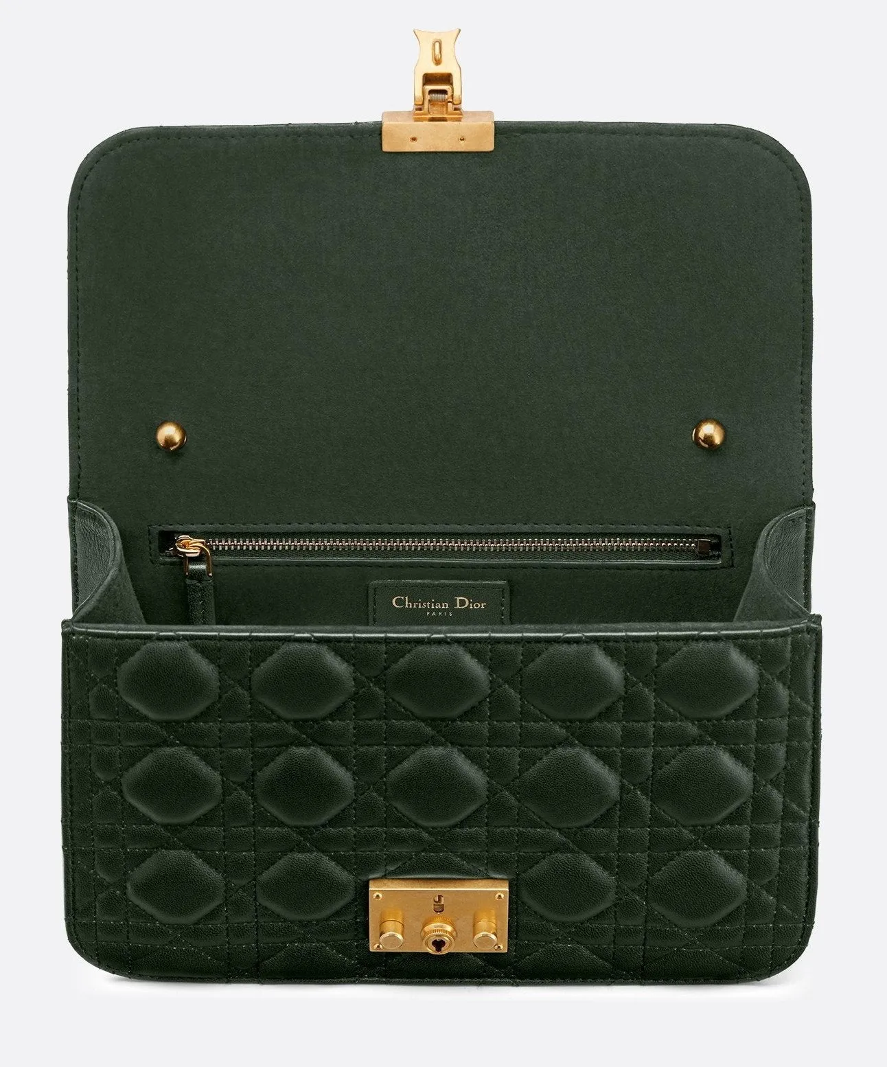 Dioraddict Flap Bag In Cannage Lambskin Leather, Green