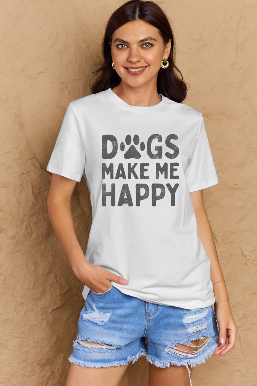 DOGS MAKE ME HAPPY Graphic Cotton T-Shirt