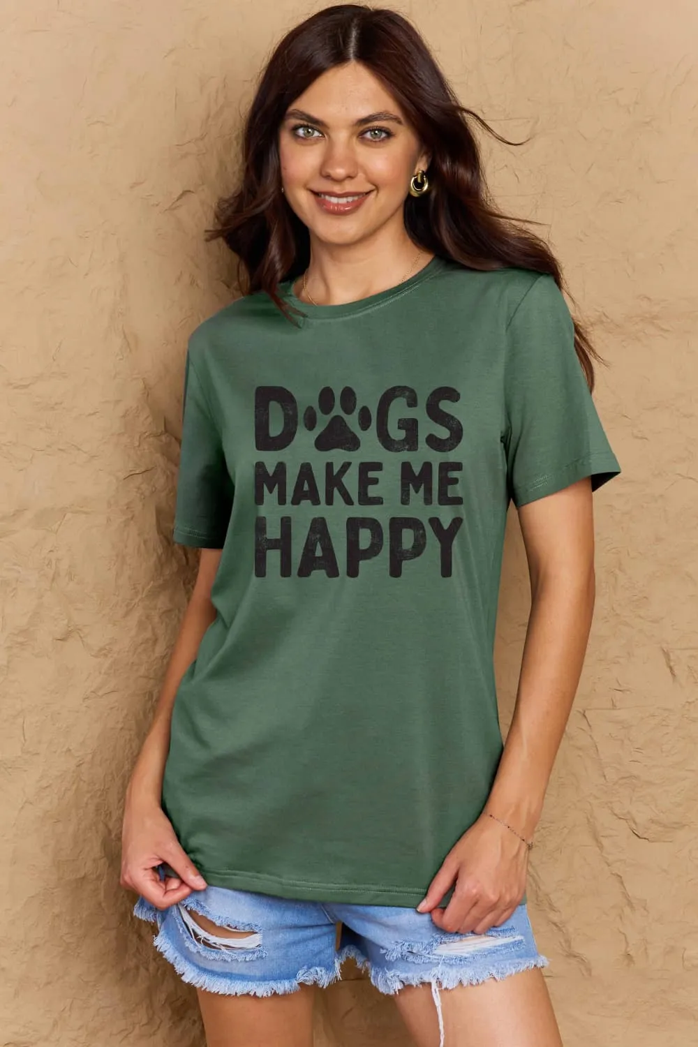 DOGS MAKE ME HAPPY Graphic Cotton T-Shirt