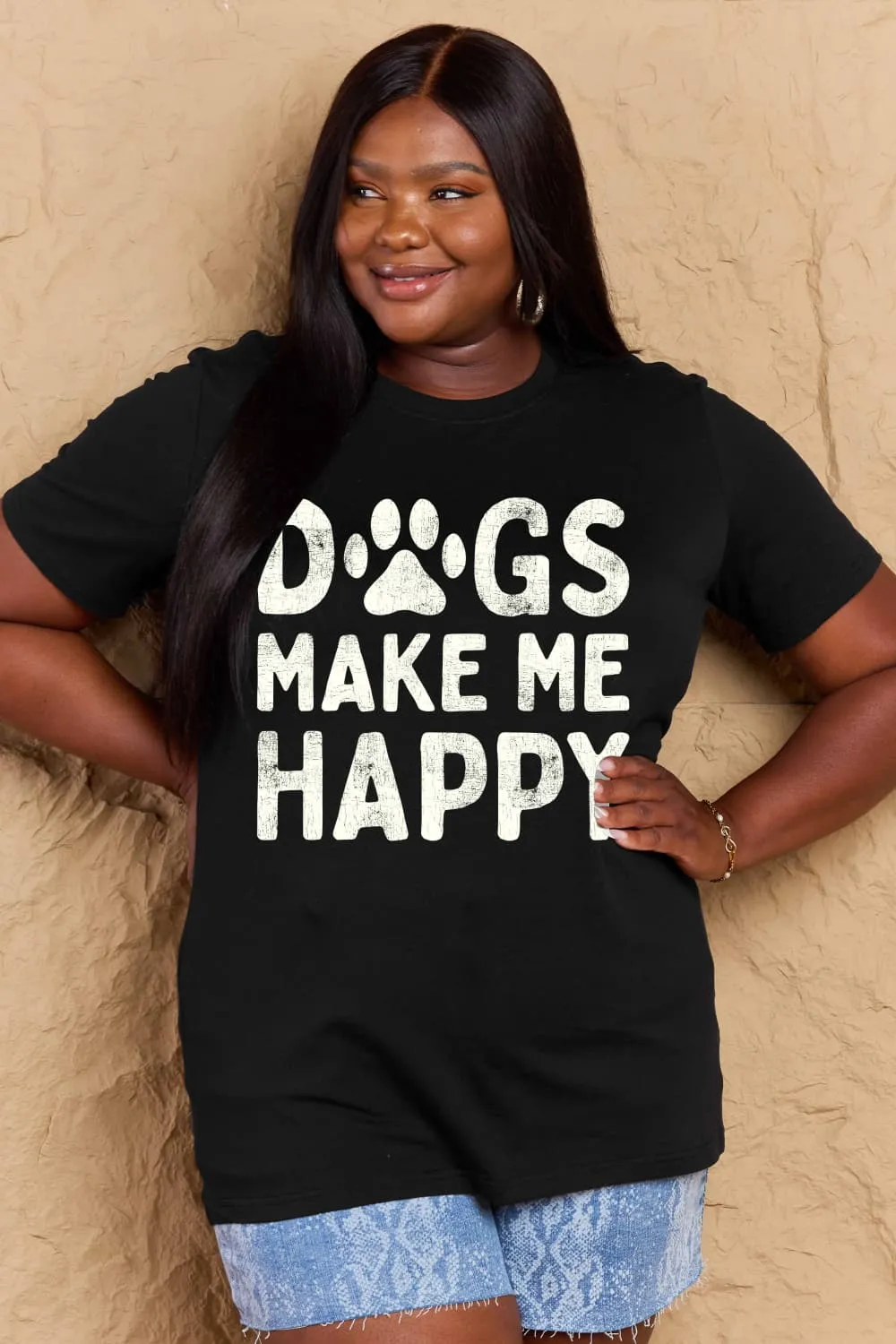 DOGS MAKE ME HAPPY Graphic Cotton T-Shirt