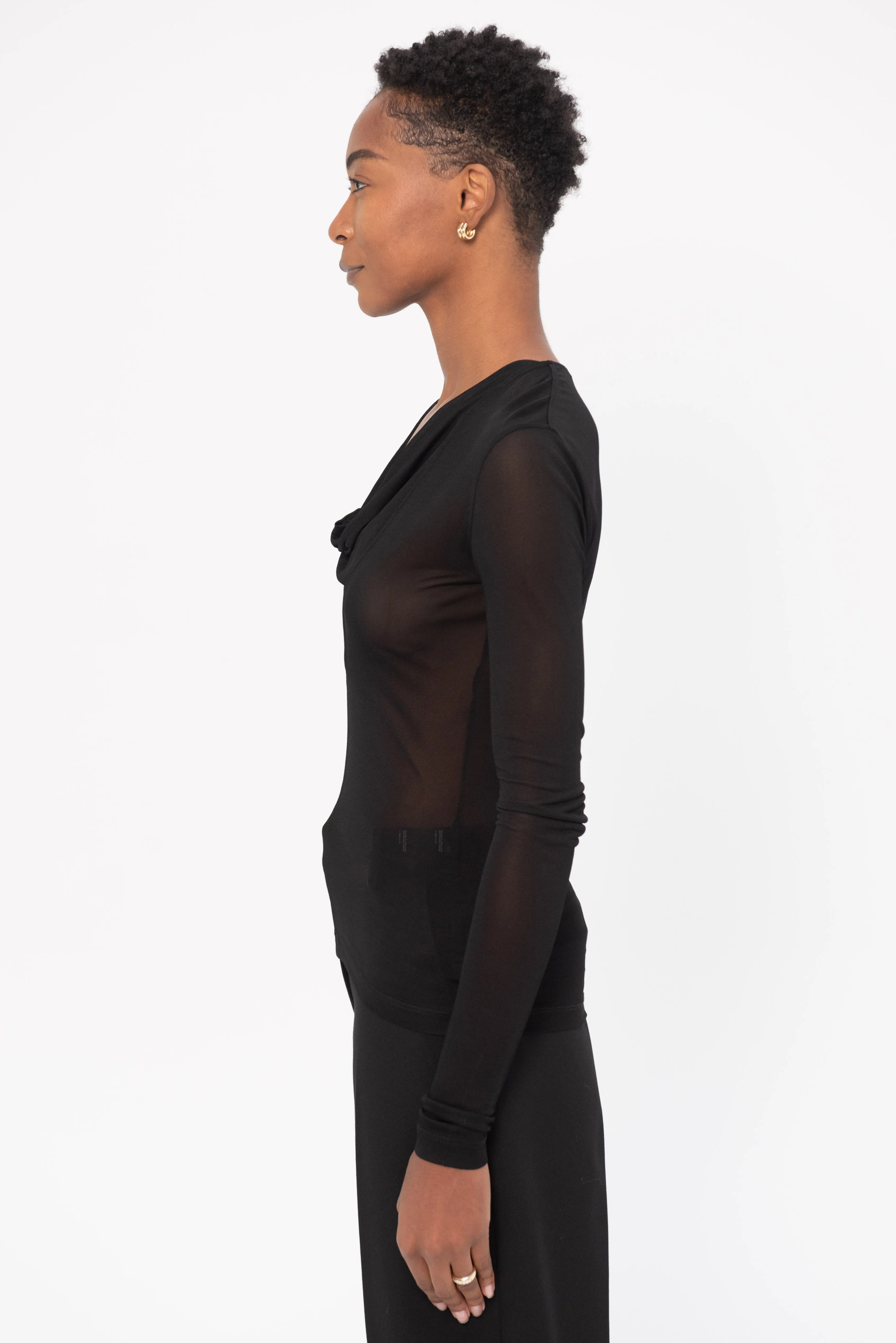 Draped V-Neck Top, Black