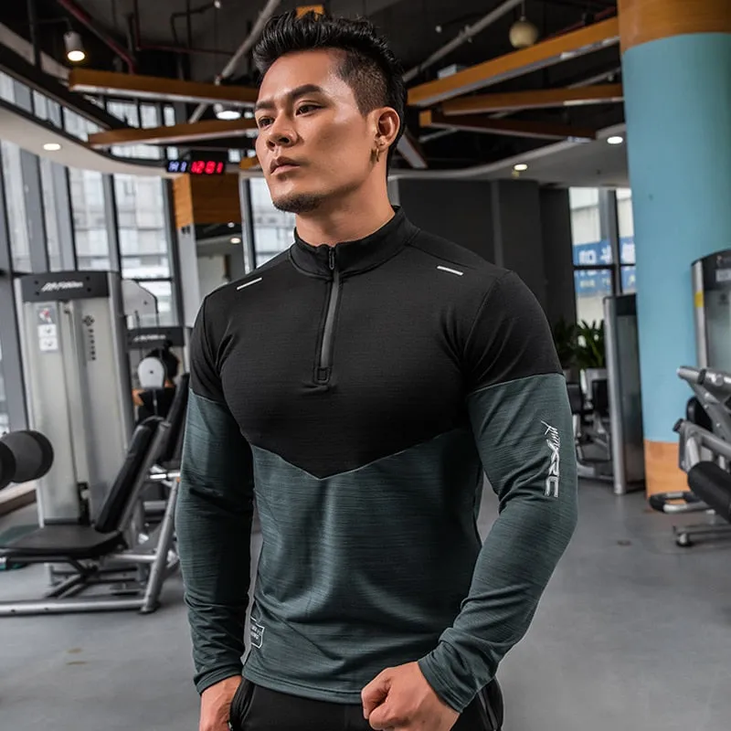 Dry Fit Compression Sport Shirt Men Rashgard Fitness Long Sleeves Running Sweatshirt Gym T-shirt Football Jersey Sportswear