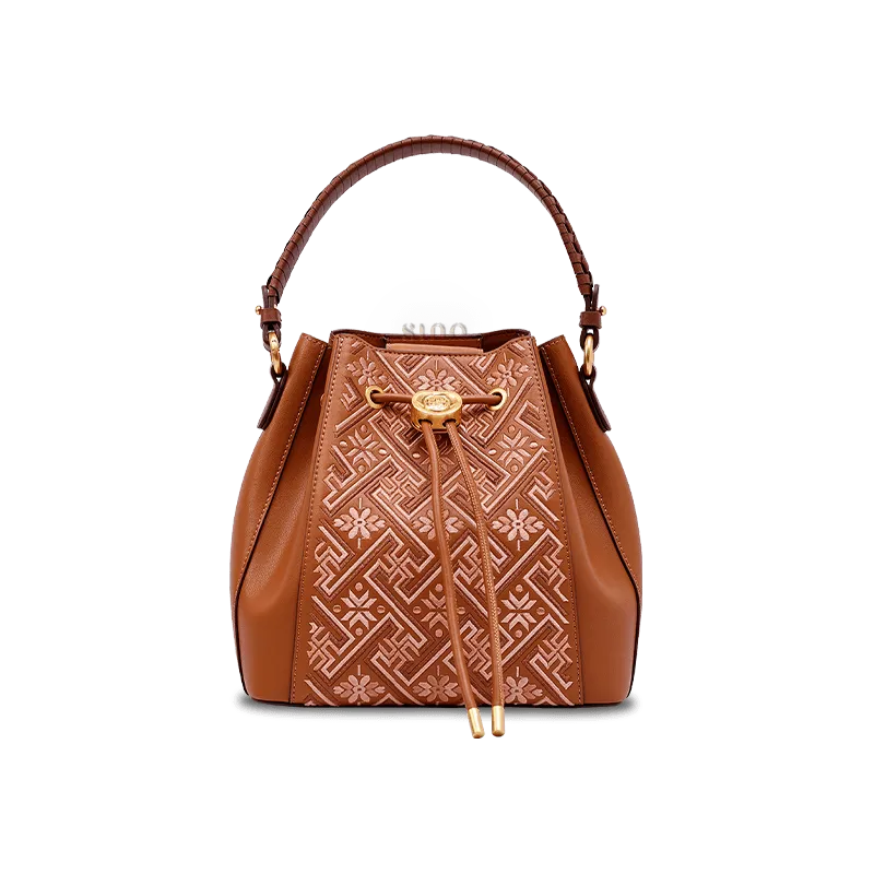 Embroidery Leather Crossbody Bag Backpack Retro Brown