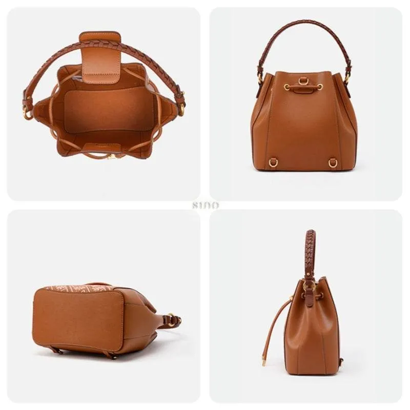 Embroidery Leather Crossbody Bag Backpack Retro Brown