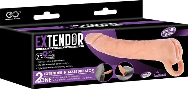 EXTENDOR 9 inch 2 in 1 Penis Extender with Ball Strap and Realistic Vagina Masturbator