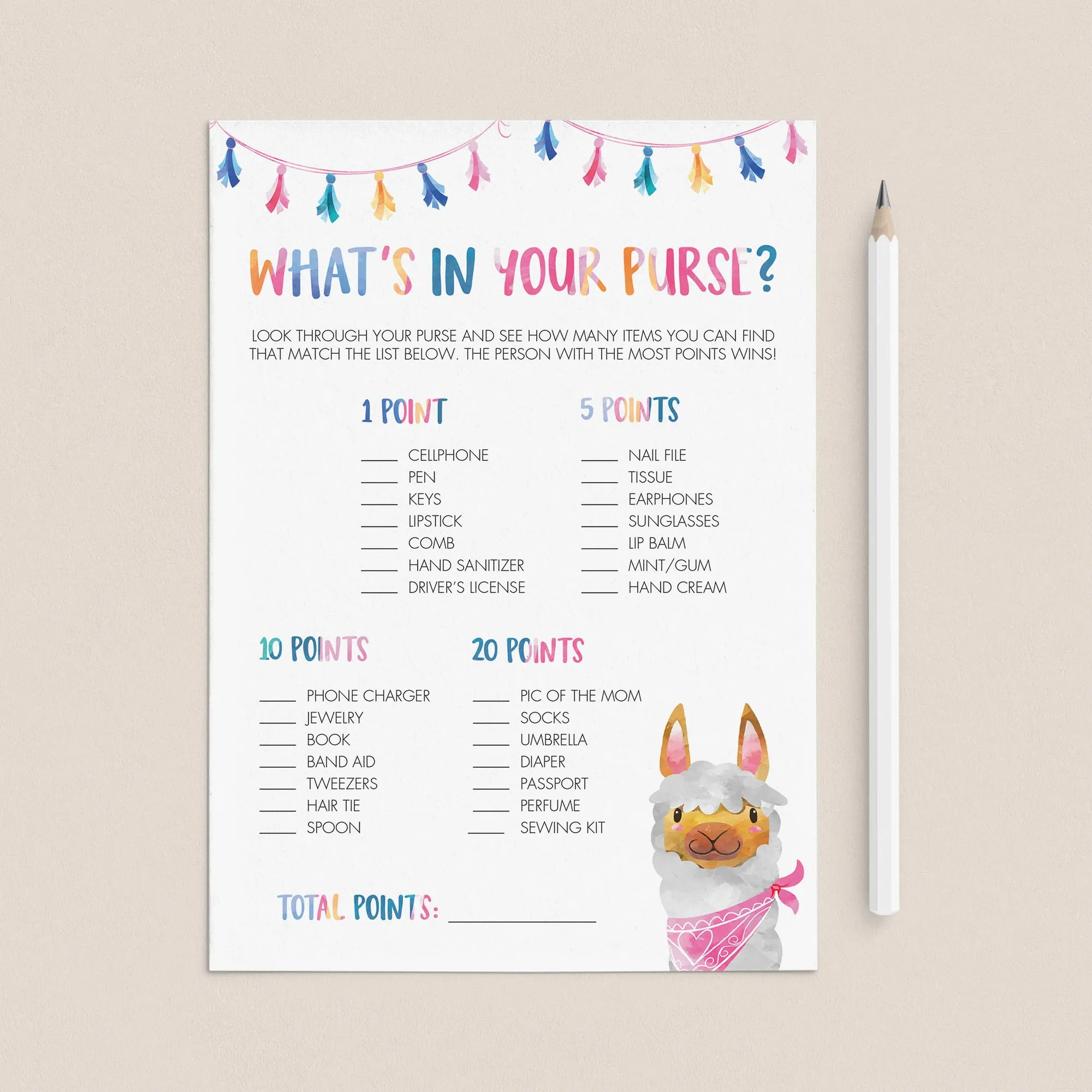 Fiesta Baby Shower Game What's In Your Purse Printable