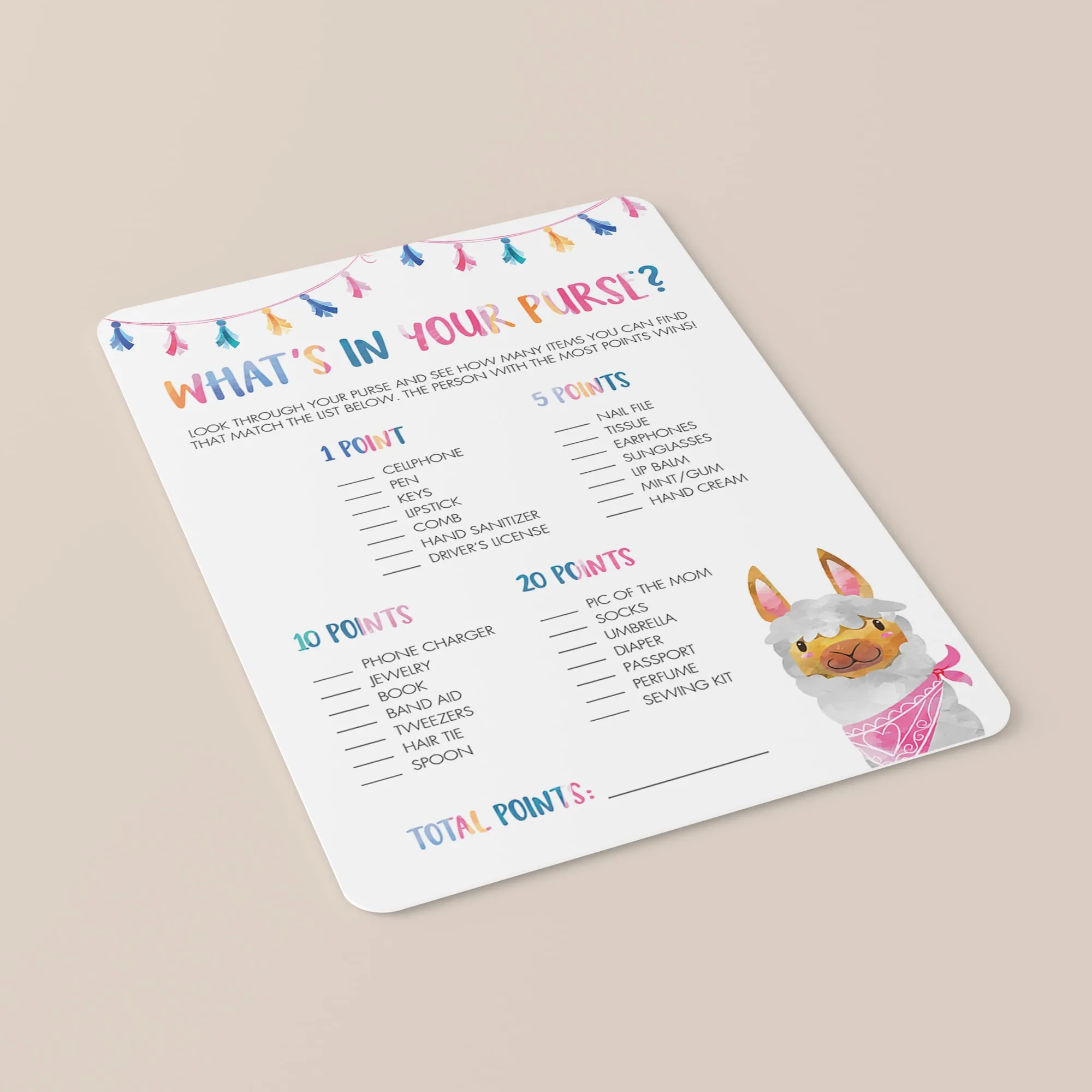 Fiesta Baby Shower Game What's In Your Purse Printable