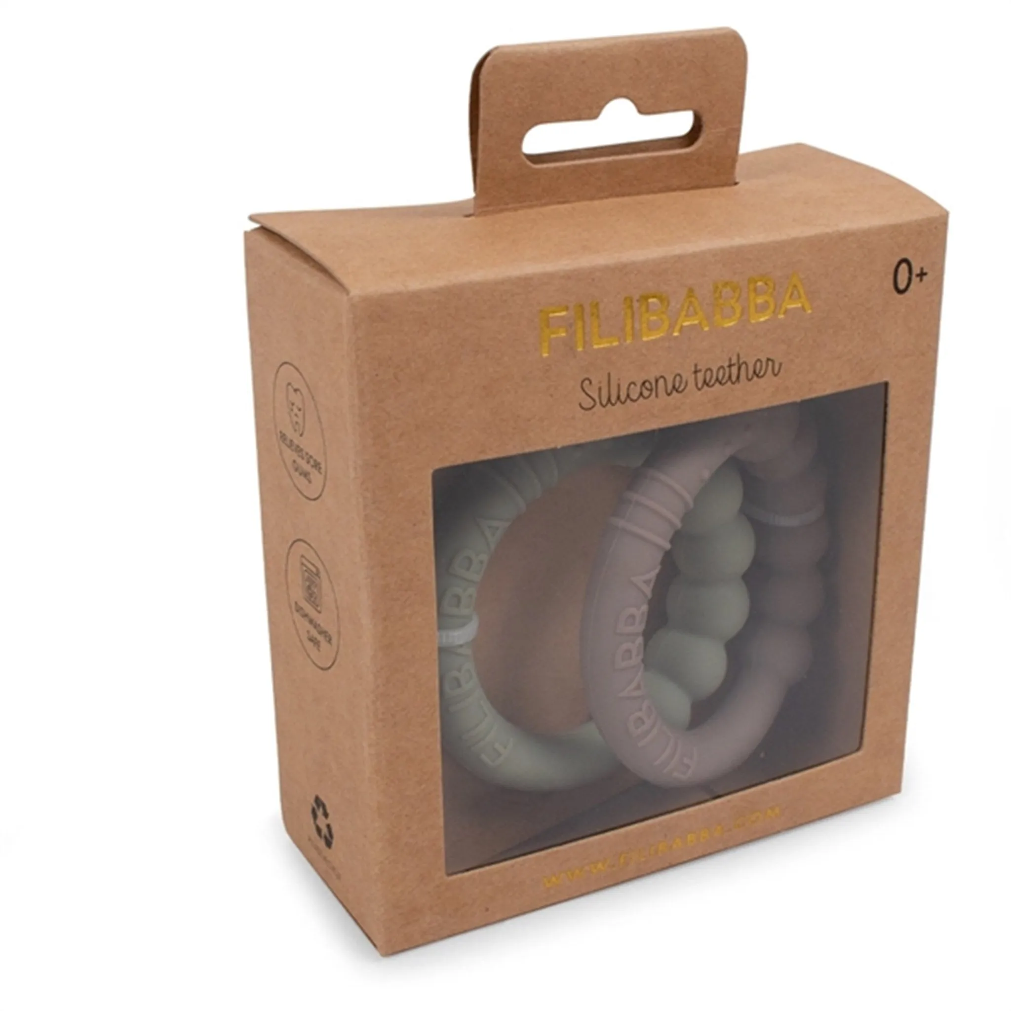 FILIBABBA Teether 2-pack Warm Grey   Oil Green