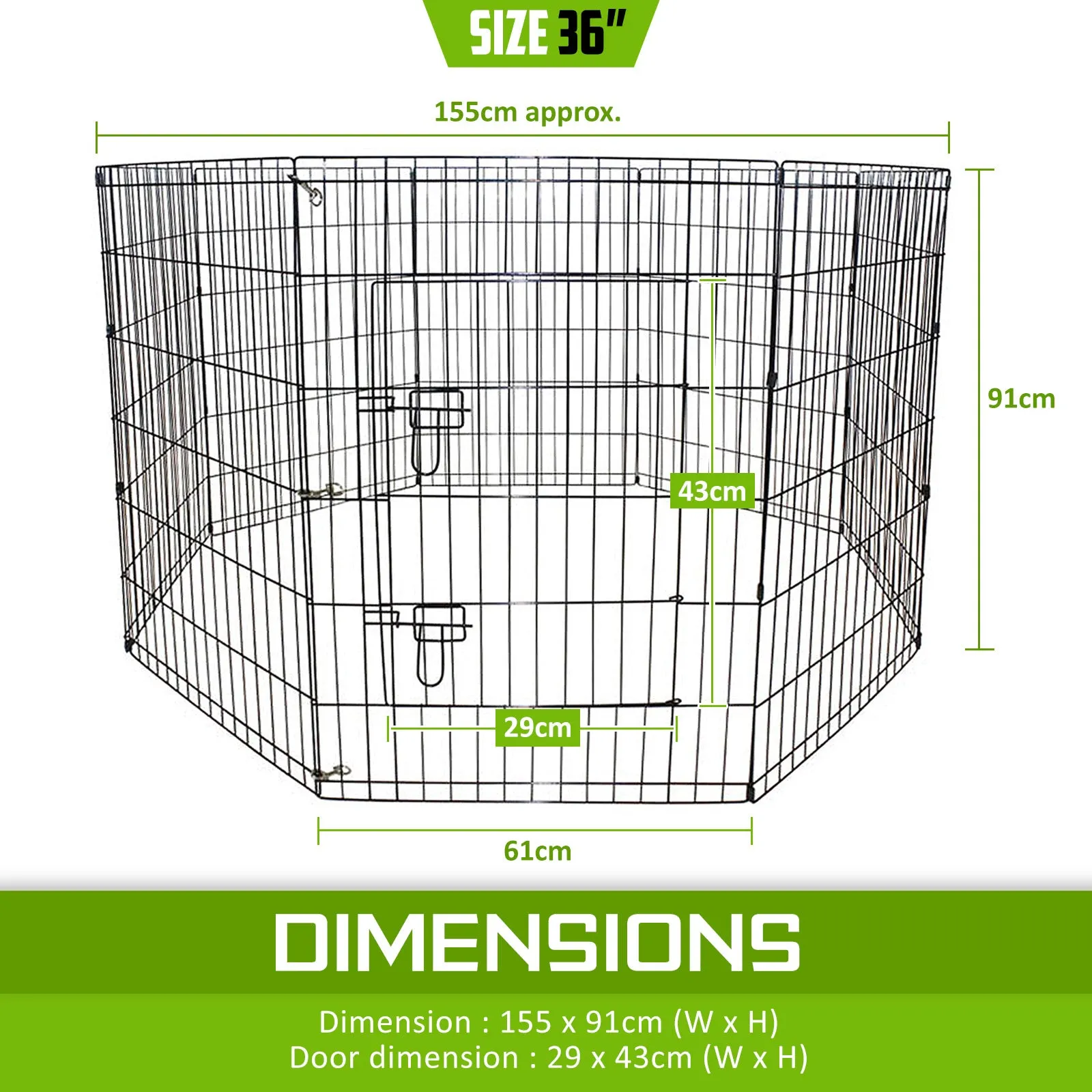 Foldable 36in Pet Playpen, 8 Panel, Durable Steel Frame, Paw Mate