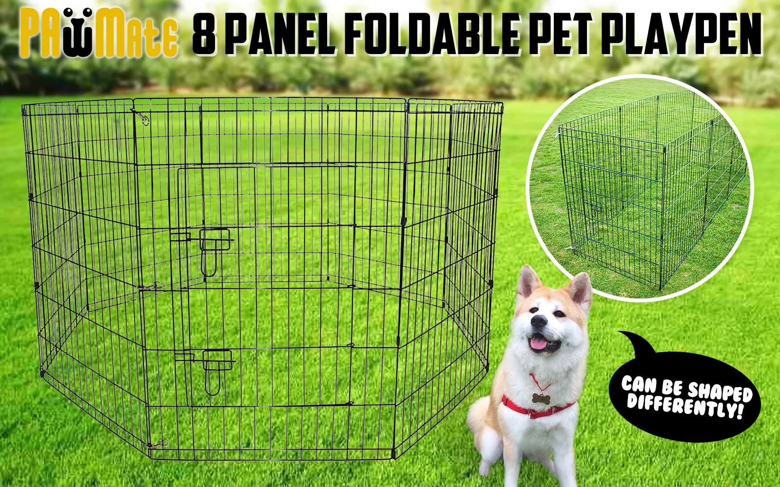 Foldable 36in Pet Playpen, 8 Panel, Durable Steel Frame, Paw Mate