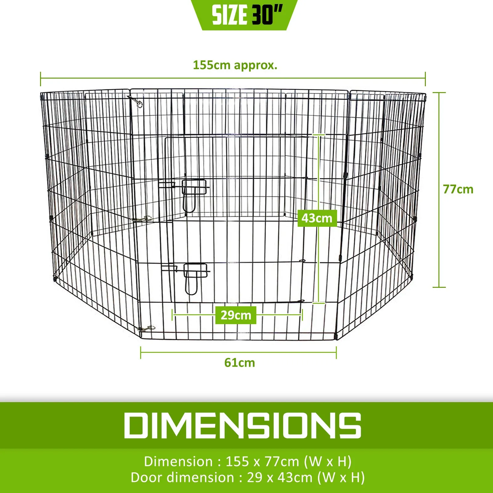 Foldable Pet Playpen 8 Panel, Steel, 30in with Cover