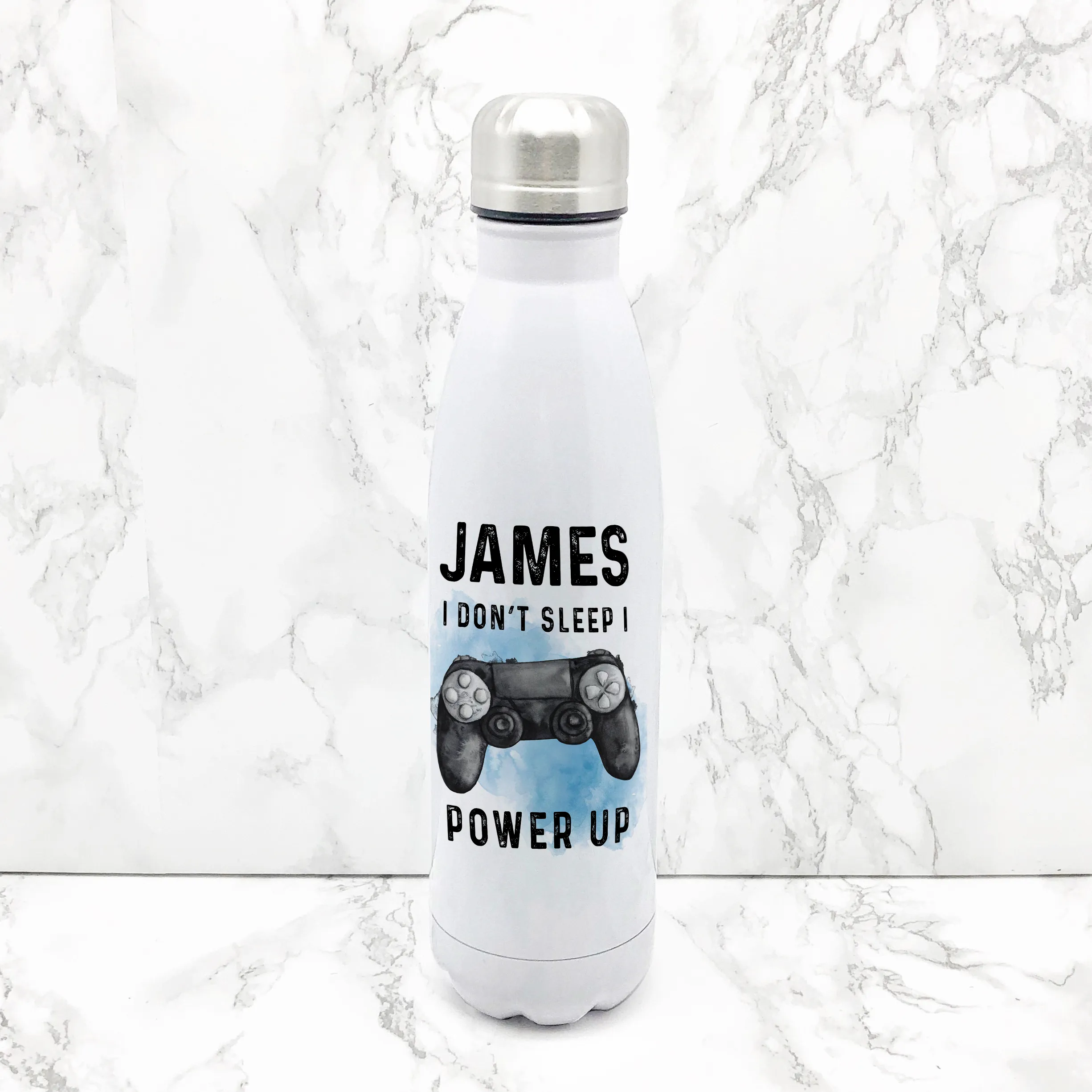 Gamer Personalised Travel Flask Water Bottle I Don't Sleep I Power Up 500ml