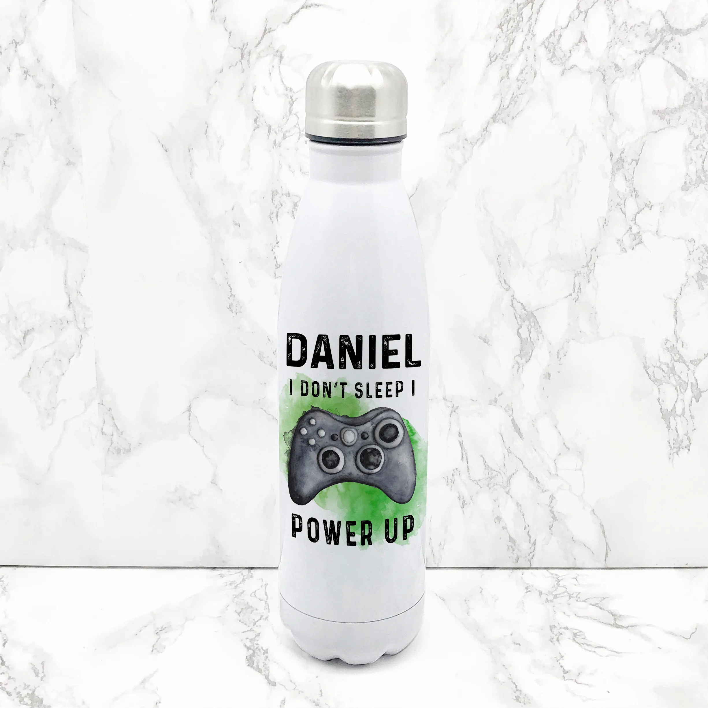 Gamer Personalised Travel Flask Water Bottle I Don't Sleep I Power Up 500ml