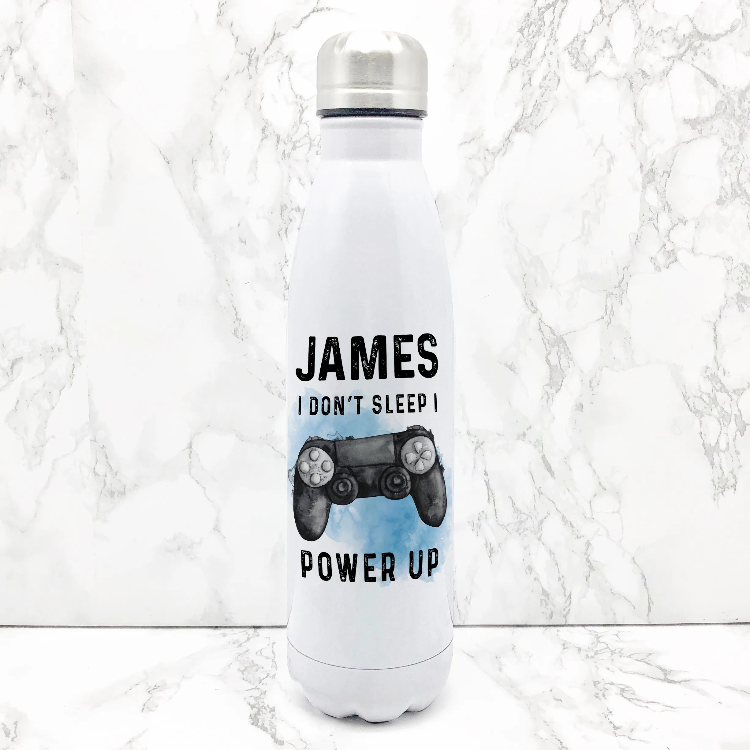 Gamer Personalised Travel Flask Water Bottle I Don't Sleep I Power Up 500ml