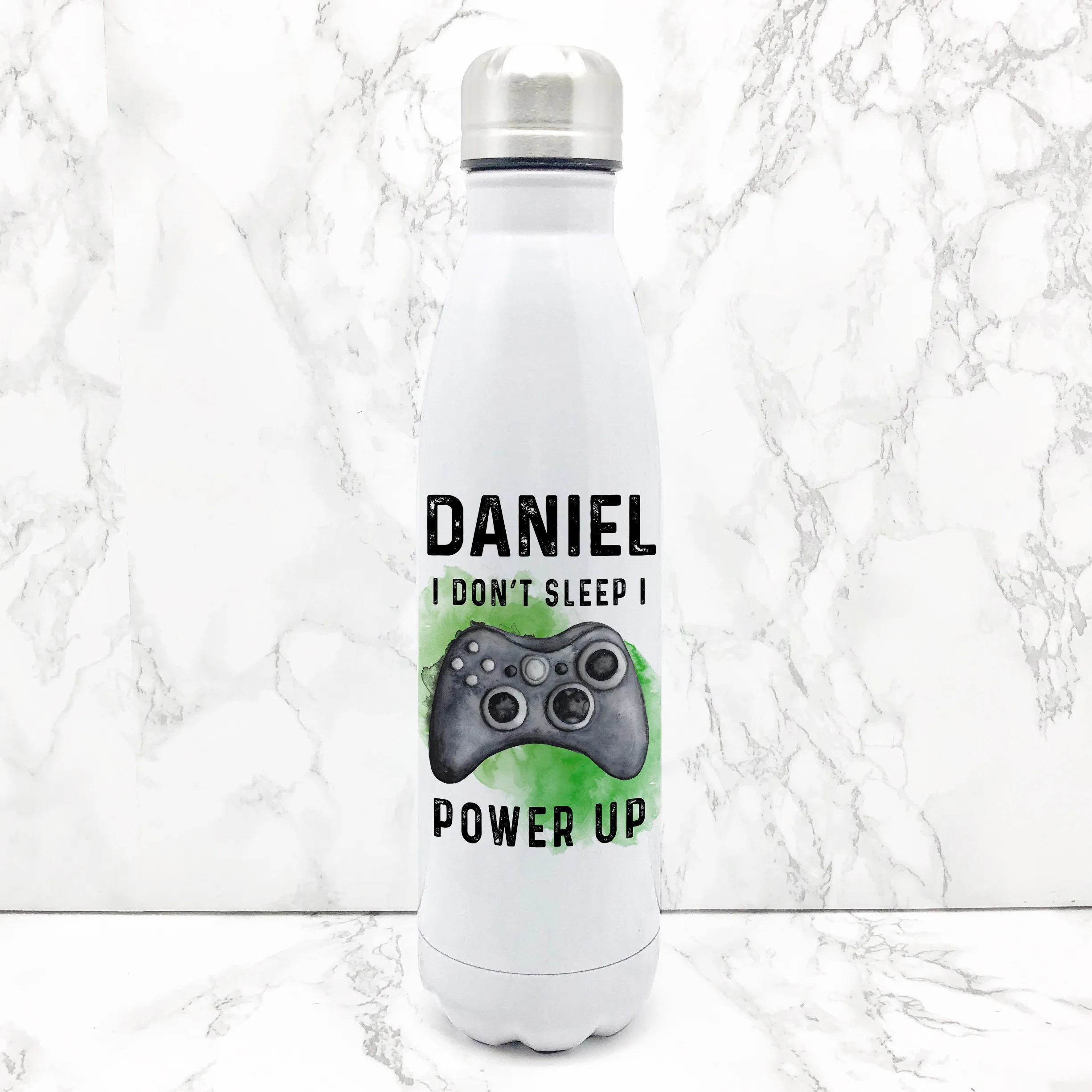 Gamer Personalised Travel Flask Water Bottle I Don't Sleep I Power Up 500ml