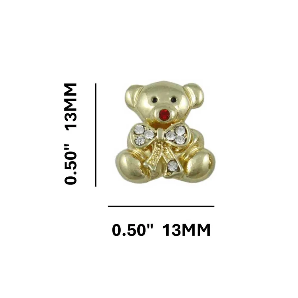 Gold Teddy Bear with Large Crystal Bow-Tie Stud Earring - REC577