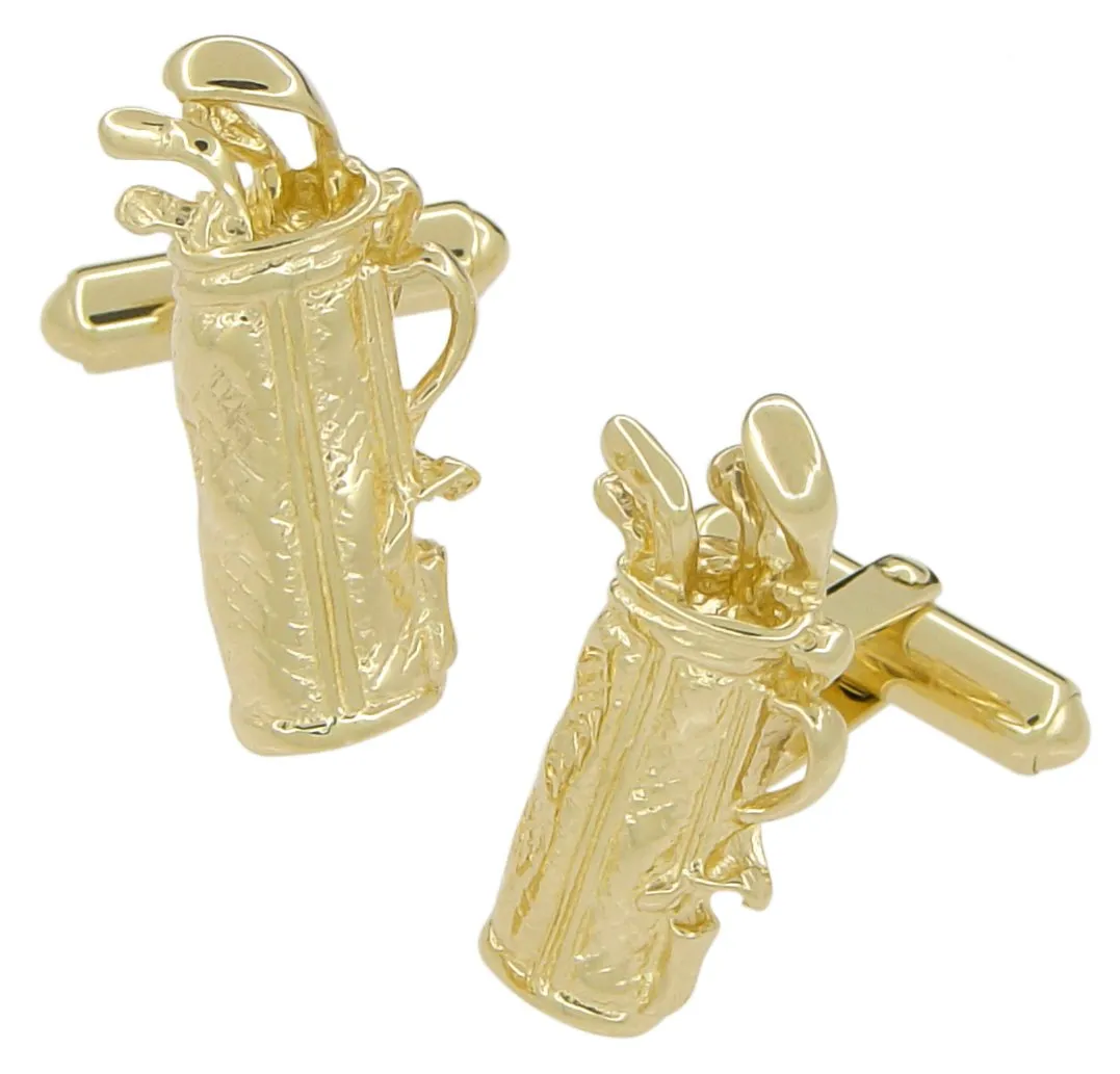 Golf Bag Cufflinks in Solid 14 Karat Yellow Gold