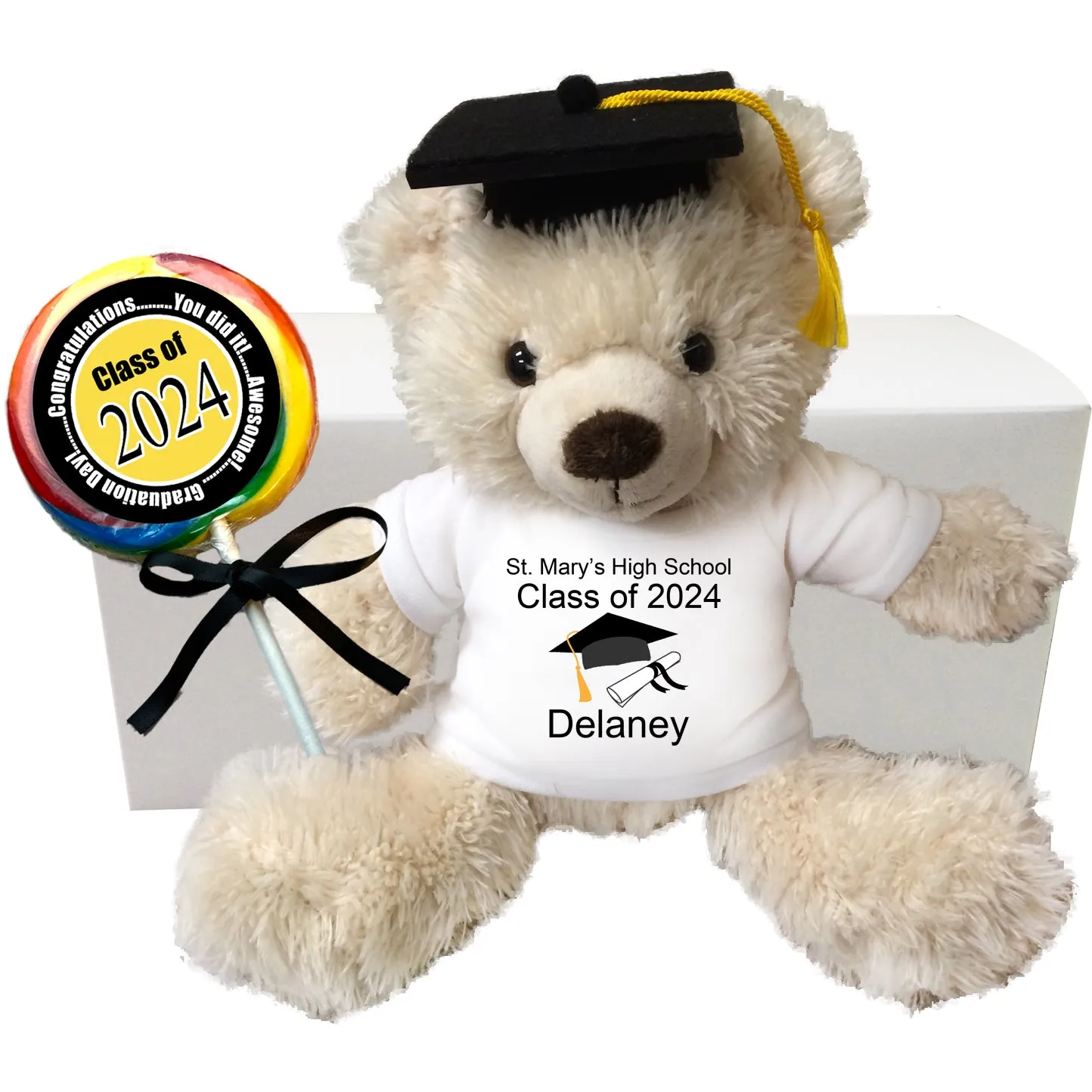 Graduation Teddy Bear Personalized Gift Set - 14"  Cream Tummy Bear