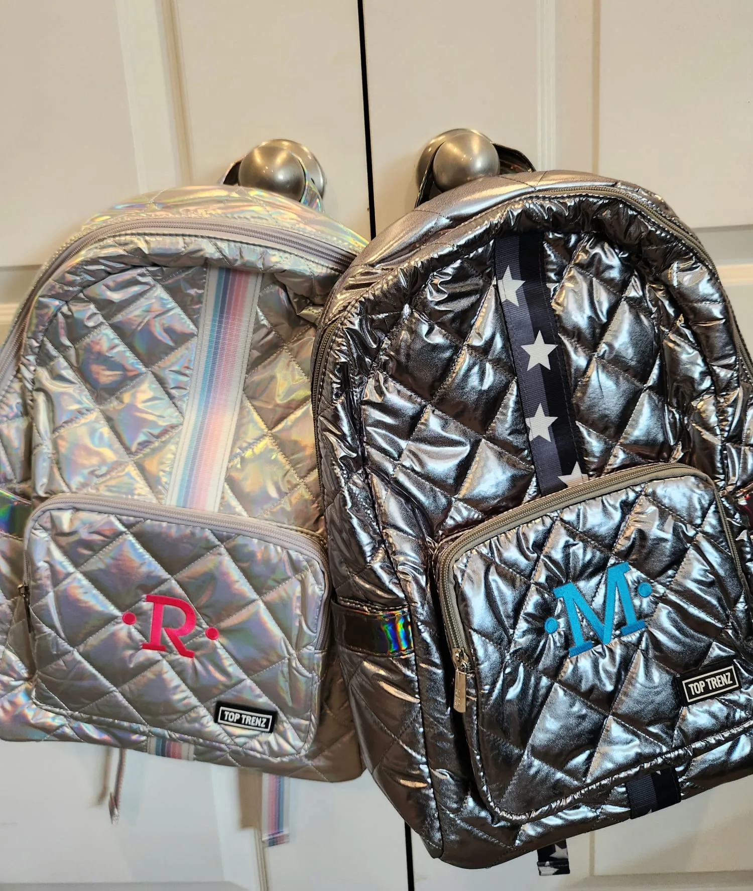 Gunmetal Diamond Stitch Backpack Split Star Straps