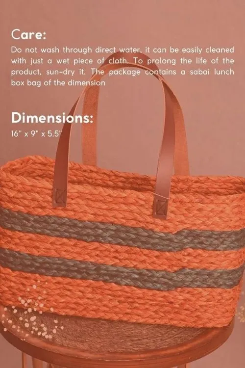 Handmade Sabai Grass Shopping Bag - Orange & Indigo