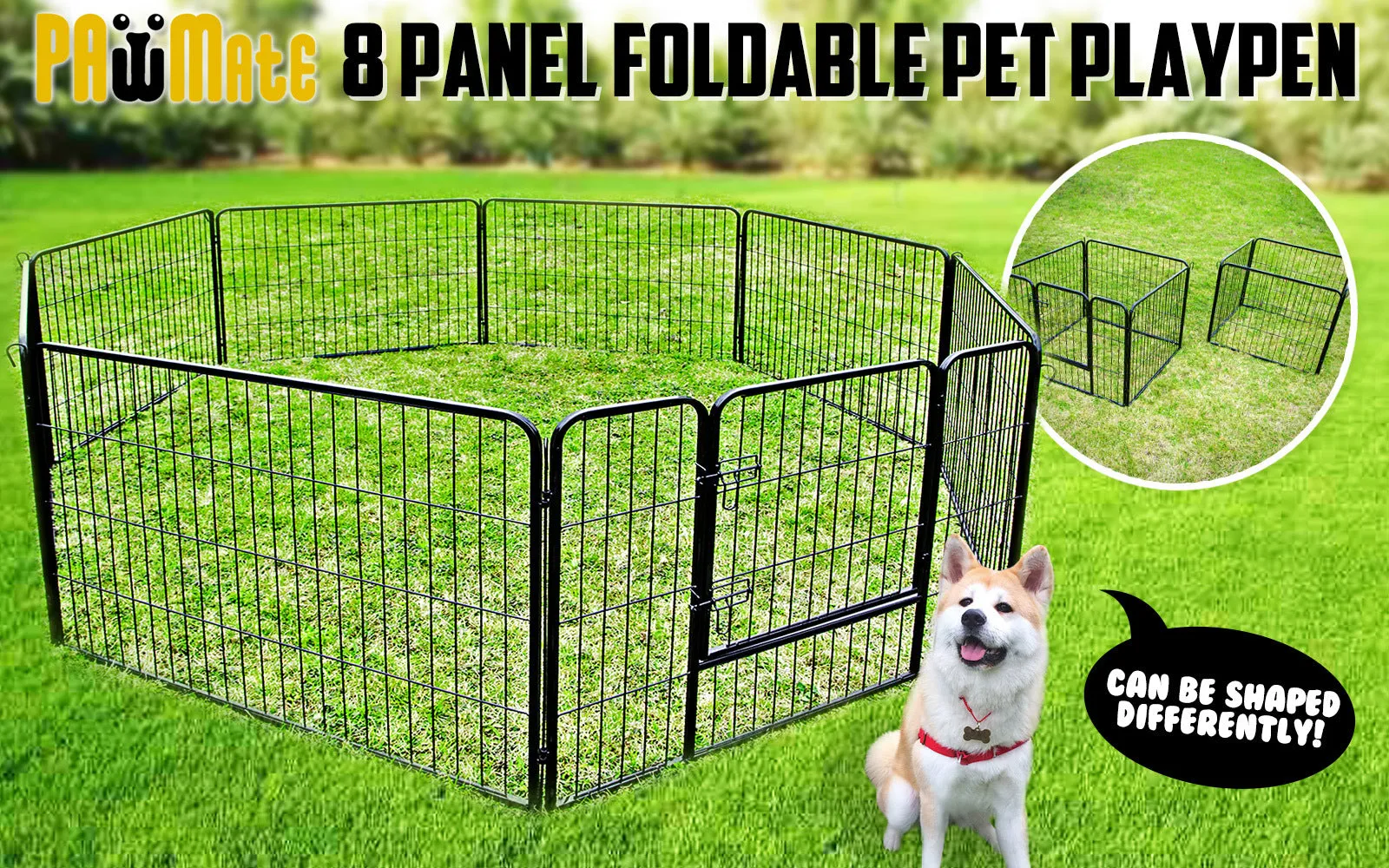 Heavy Duty Foldable Dog Playpen, 8 Panels, 32in with Cover