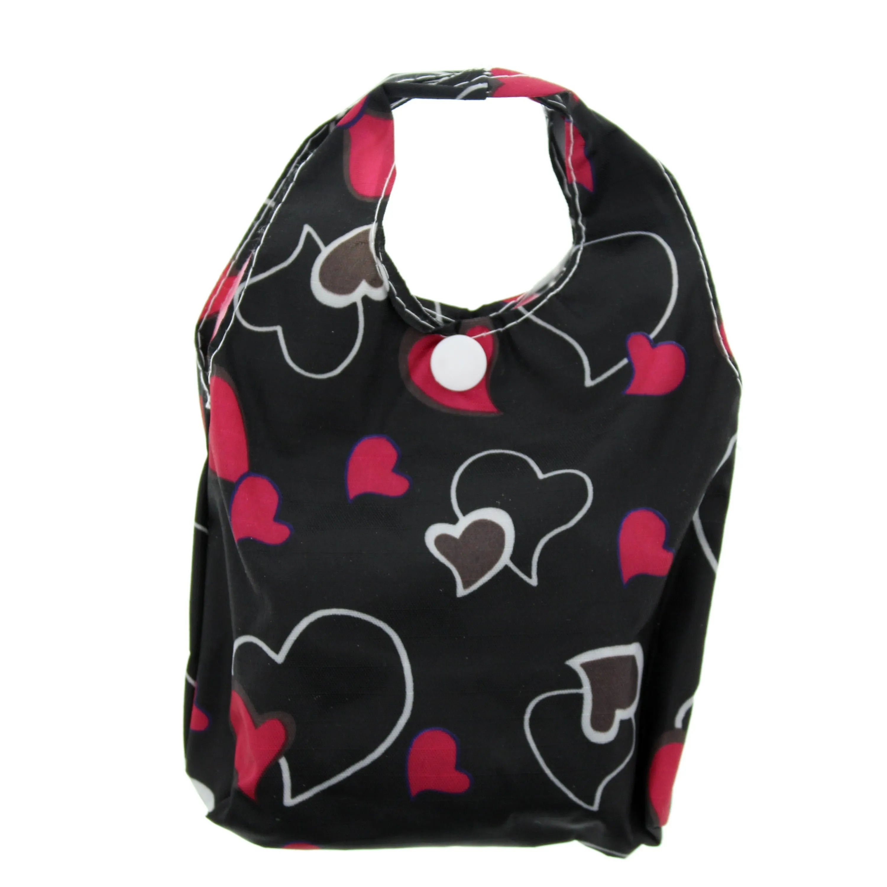 Heavy Duty Heart Themed Black Shopping Bag in Pocket Pouch